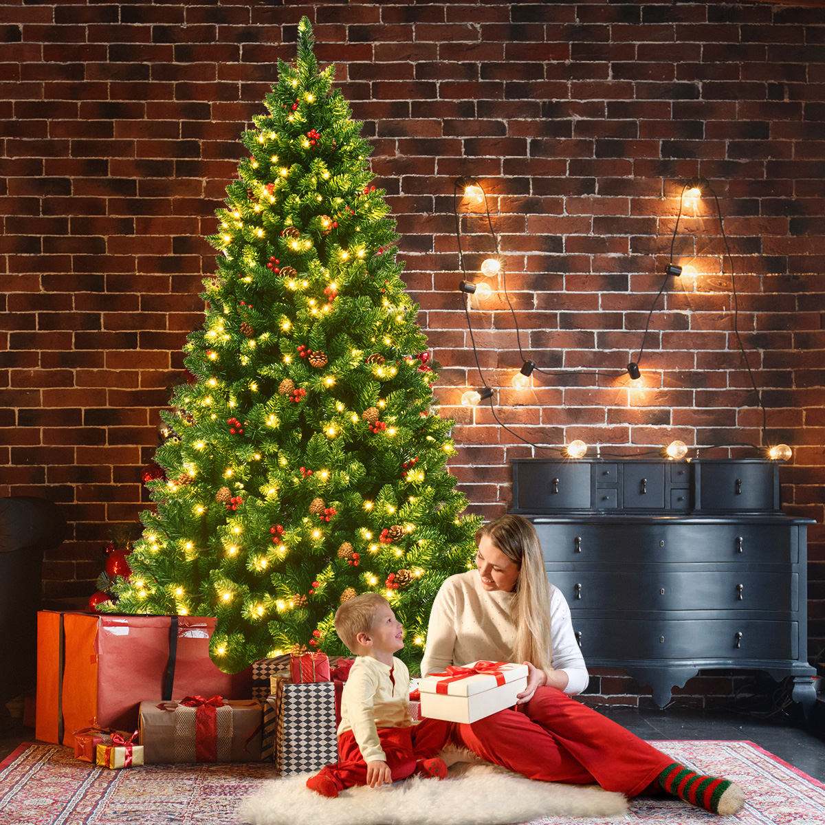 200cm künstlicher Weihnachtsbaum Tannenbaum Christbaummit 1100 Zweigen & Premium Kunstbaum grün