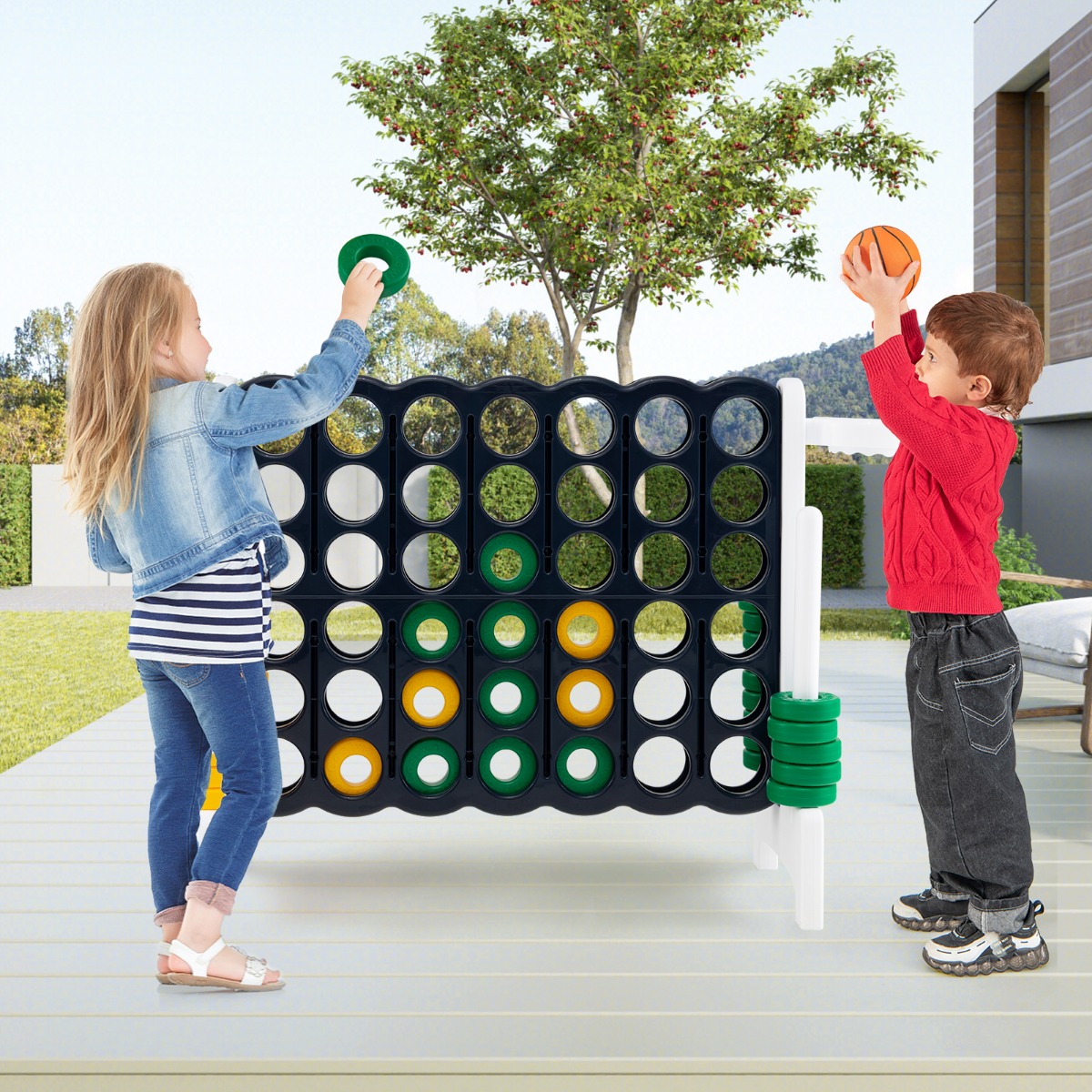 Großes 4-Gewinnt Jumbo 4-Gewinnt Set 84 x 33 x 79 cm Schwarz + Weiß