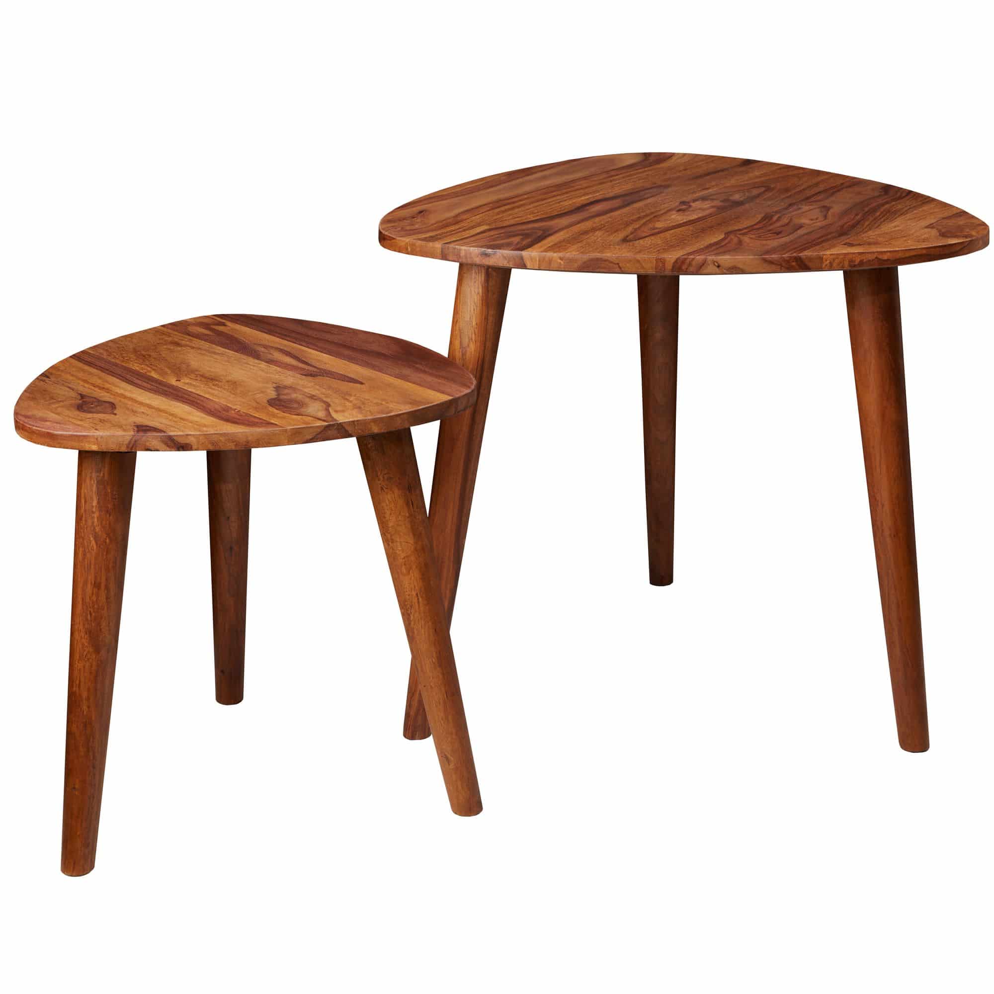 Design Satztisch WL5.574 Sheesham Massivholz Beistelltisch 2er Set Klein