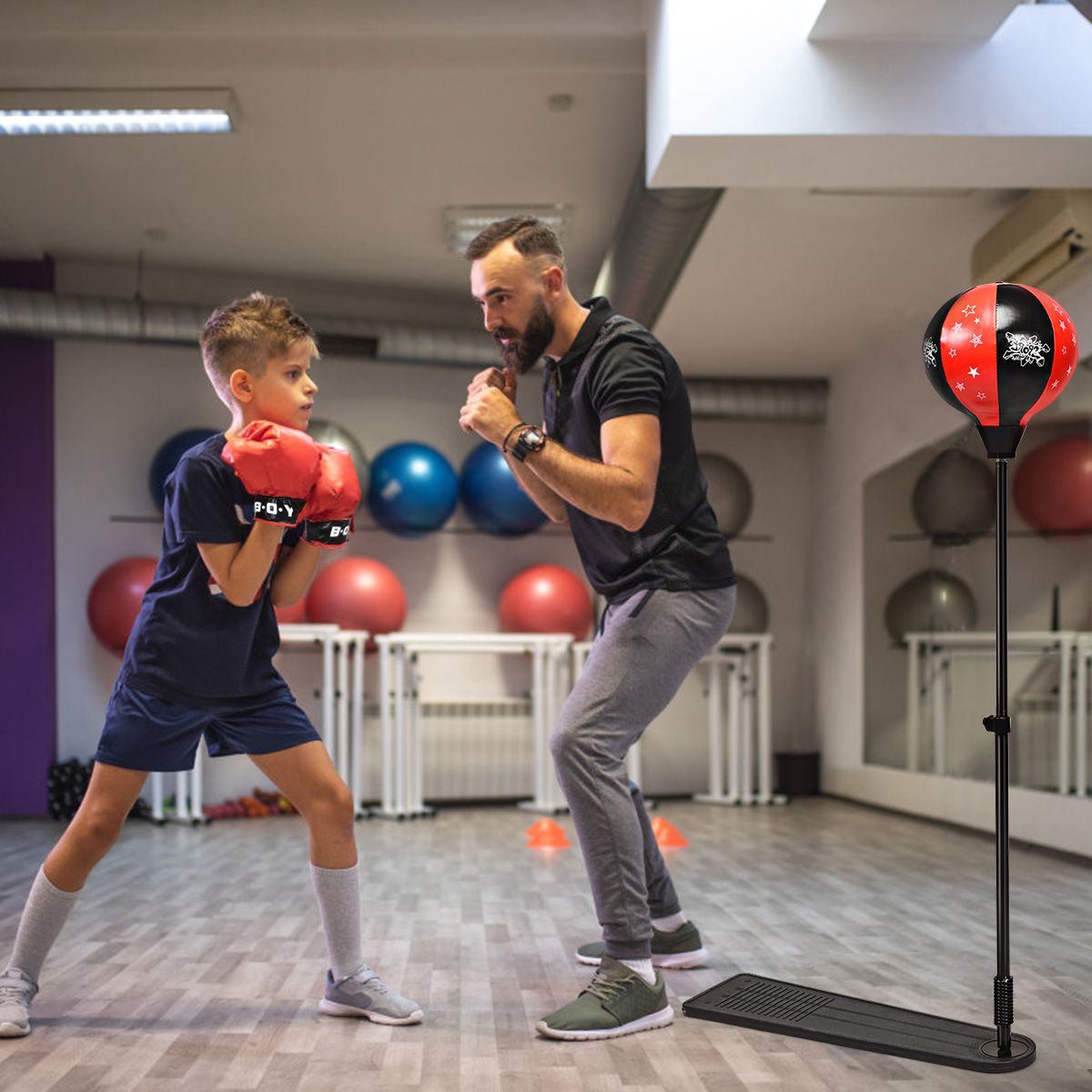 Kinder Punchingball 85-130cm höhenverstellbar Standboxball Boxset Boxsack Set