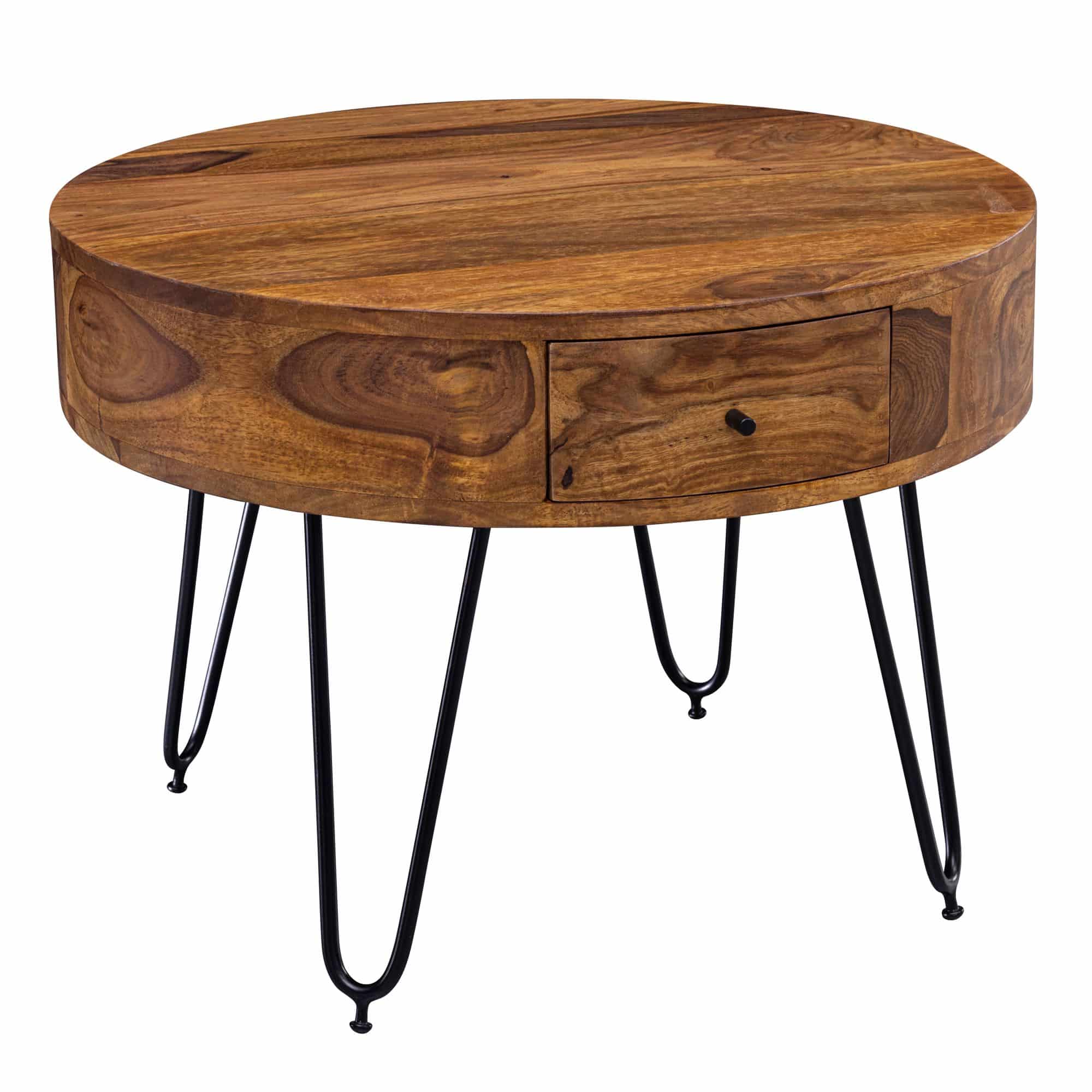 Couchtisch Sheesham Massivholz / Metall 60x44,5x60 cm Tisch Wohnzimmer