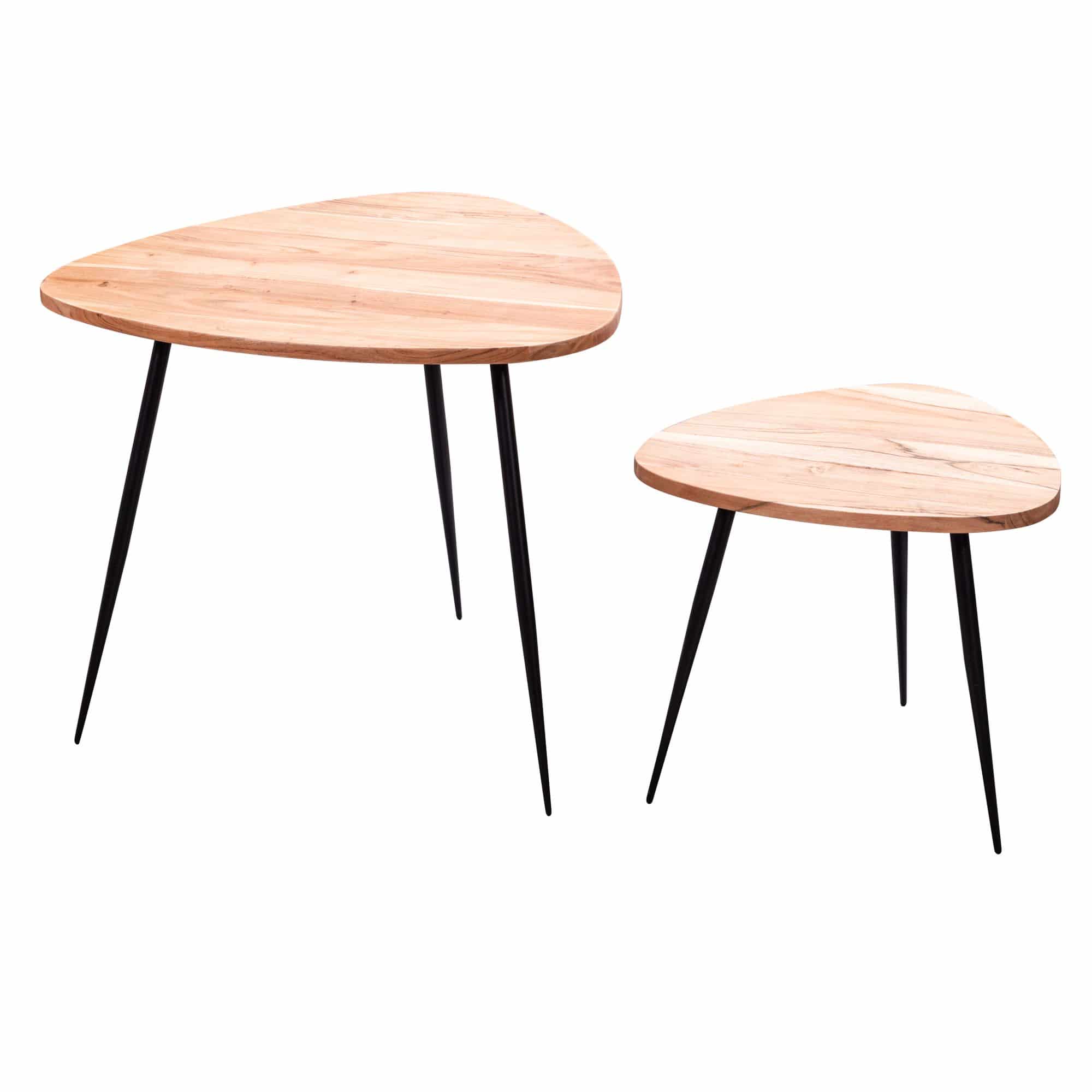 2er Set Satztisch Akazie Massivholz / Metall Couchtisch Klein