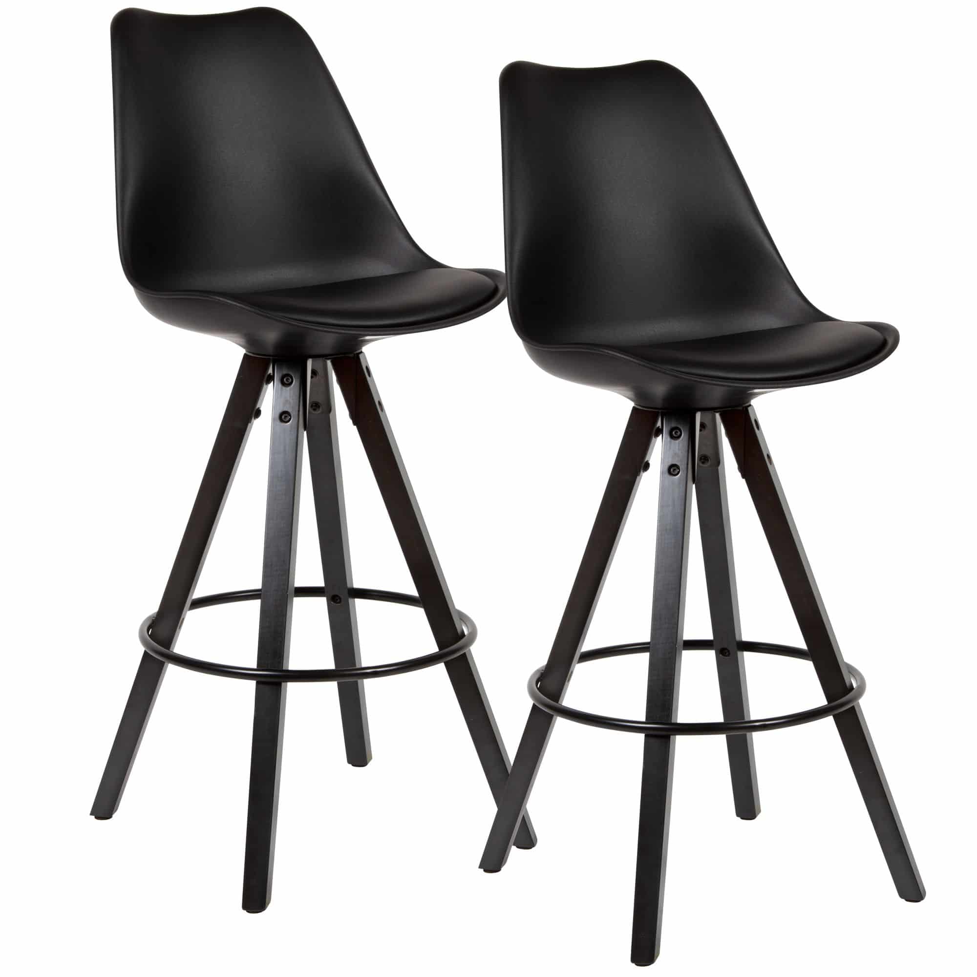Skandinavische Eleganz: 2er Set Moderne Barhocker mit Schwarzem Kunstlederbezug und Massivholzbeinen