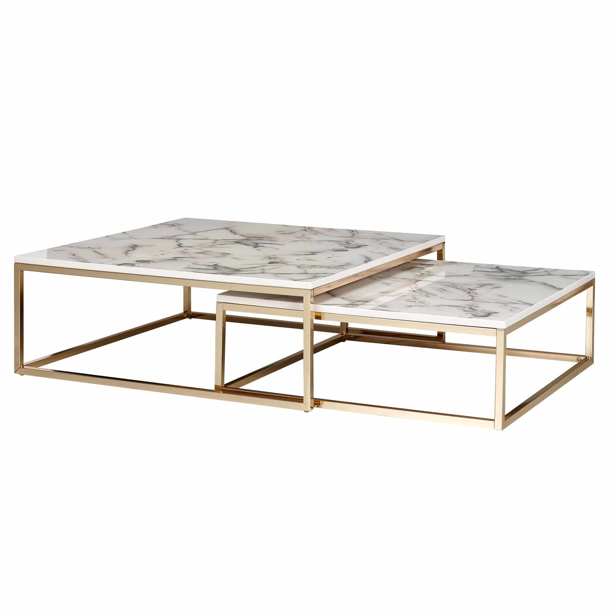 Design Couchtisch Set – 2er Weiß Marmor-Optik 75/65 cm