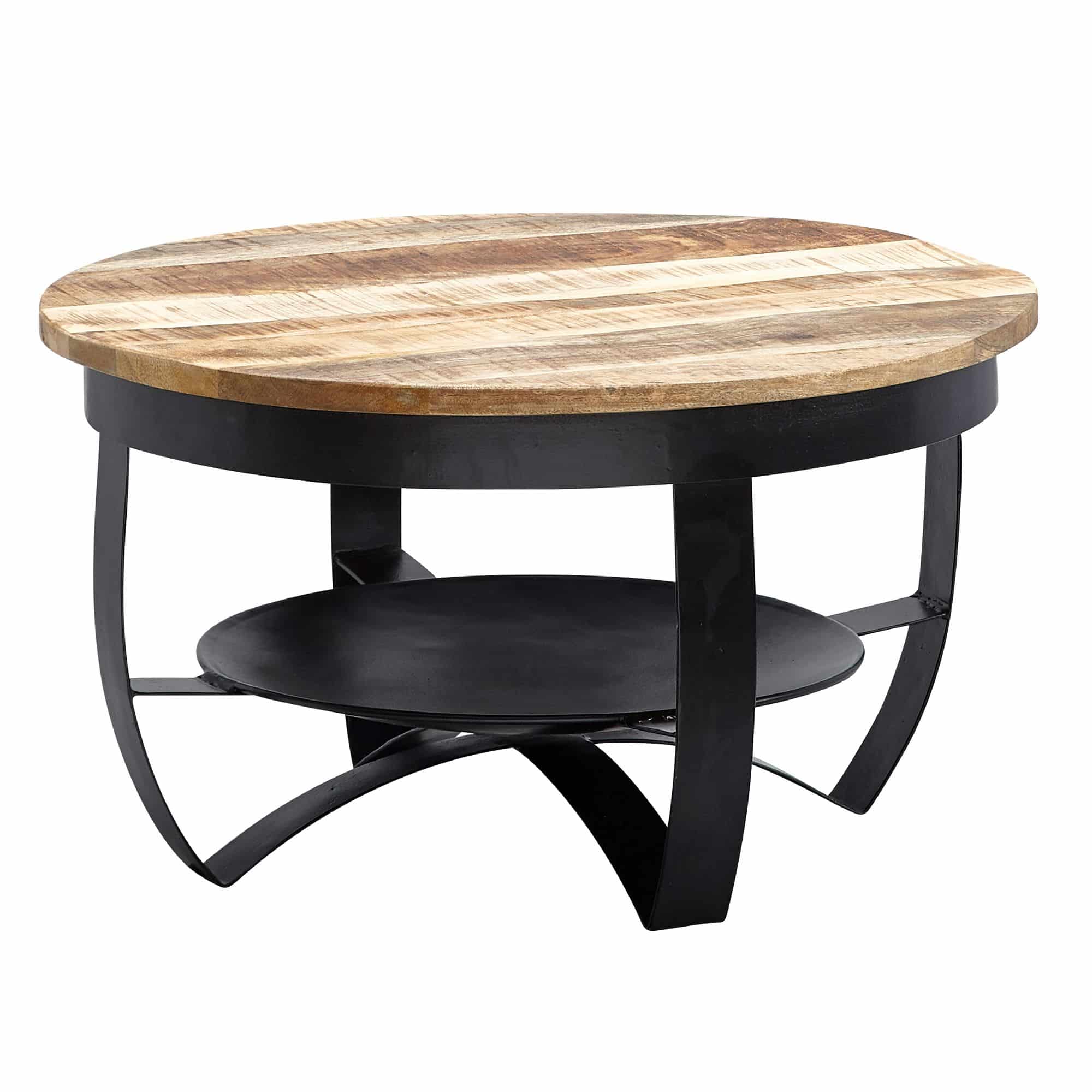 Couchtisch Mango 60 cm – Massivholz & Metall Rund, 34 cm hoch