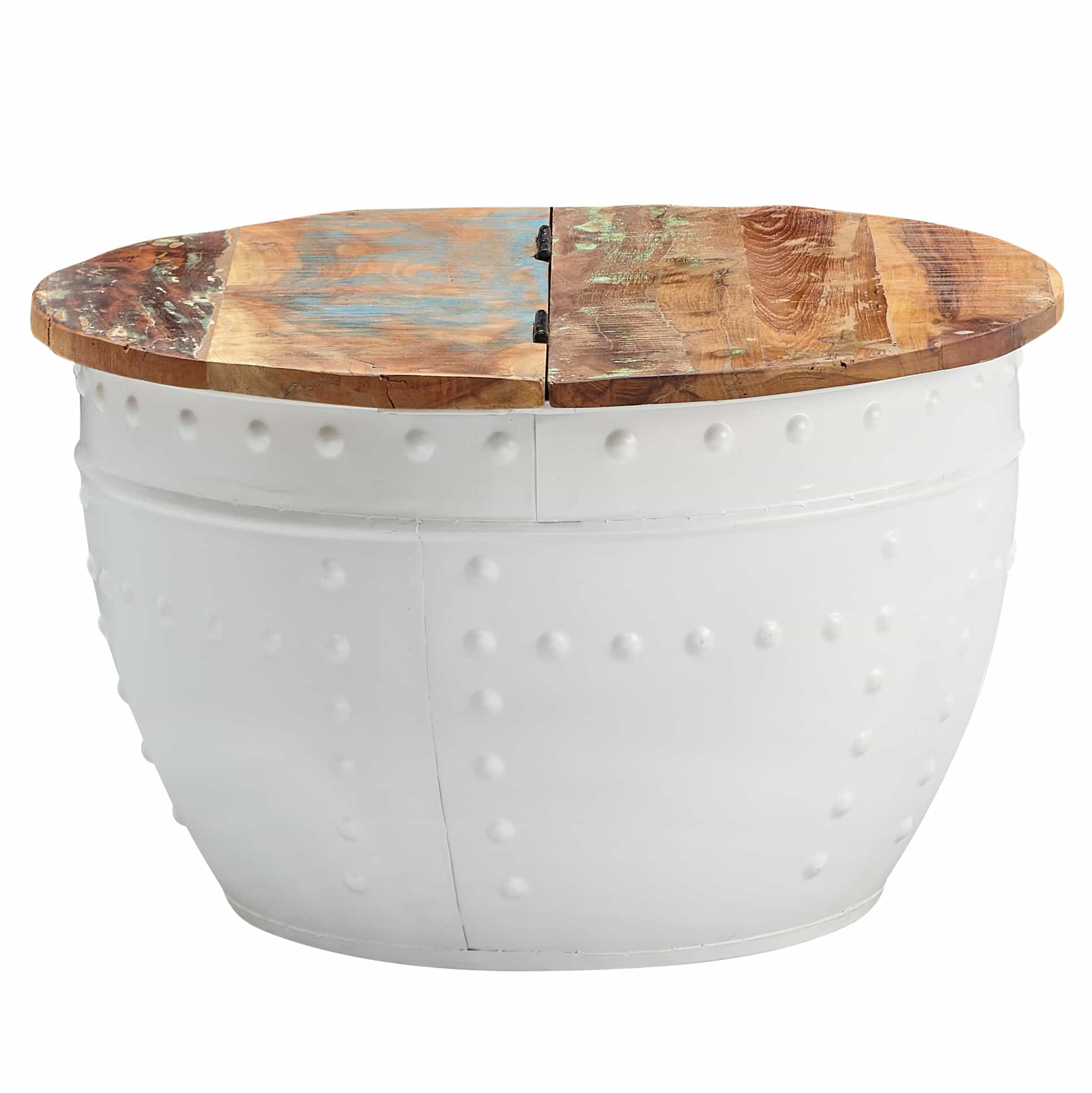 Couchtisch Mango Rund 60 cm – Massivholz & Weißes Metall
