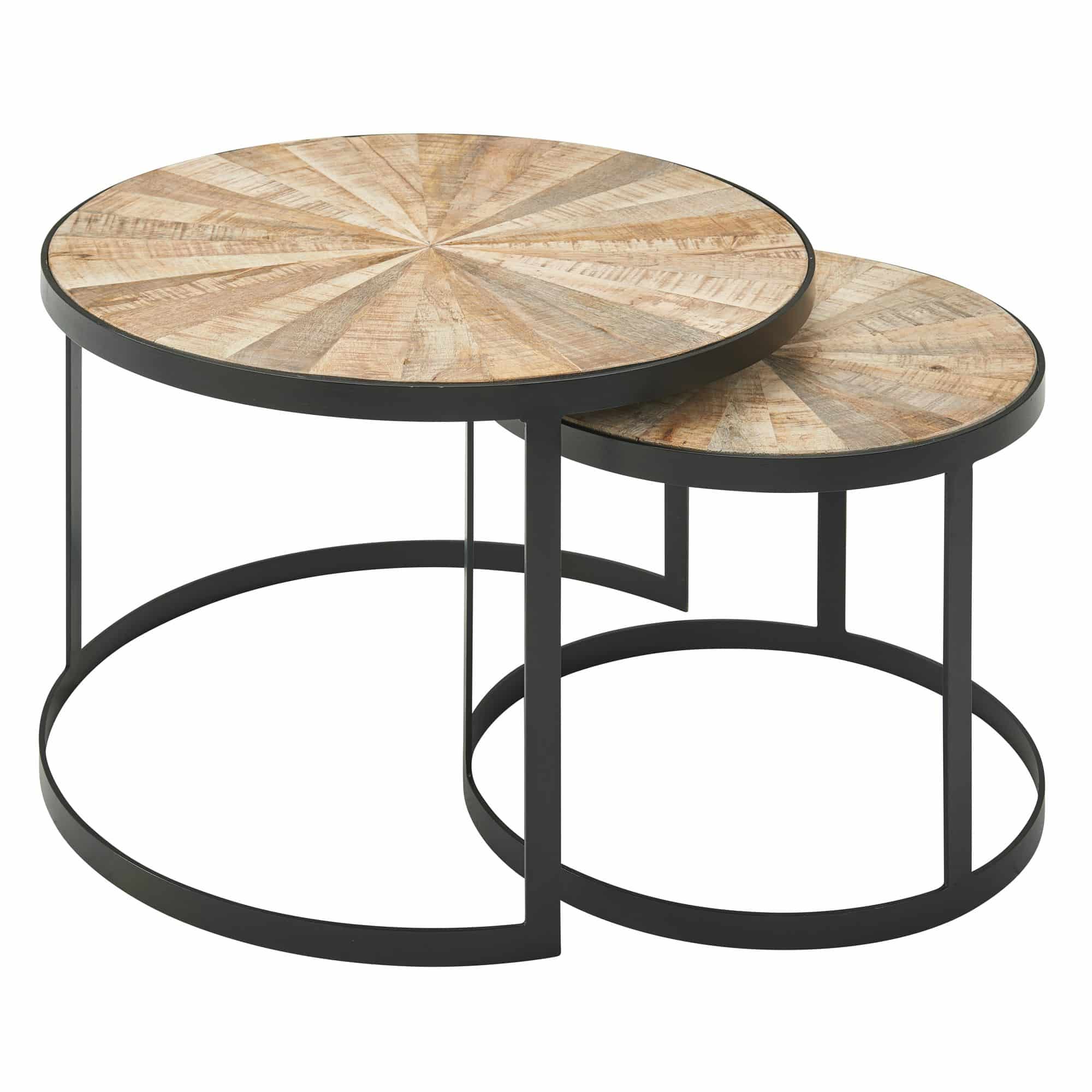 Design Couchtisch 2er Set Mango Massivholz Satztisch Rund