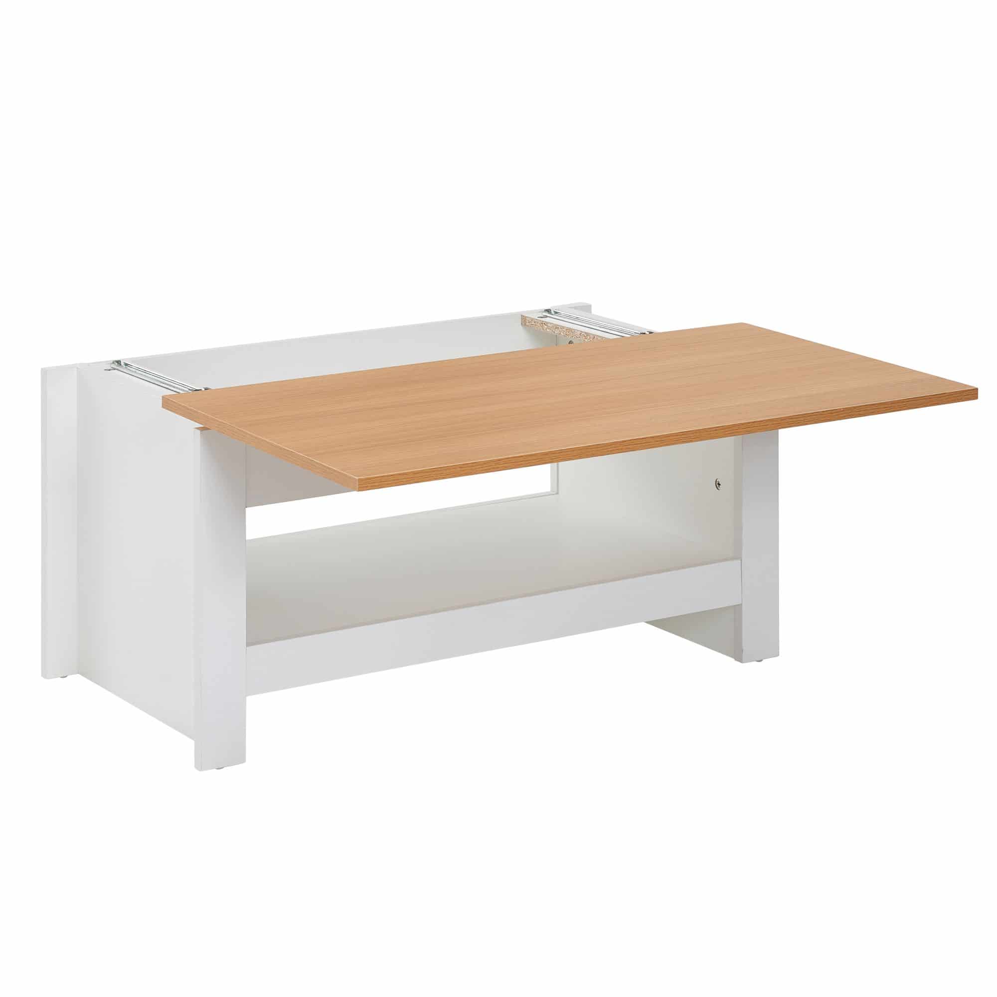 Couchtisch Weiß/Eiche 85×47×45 cm – Stauraum & Design
