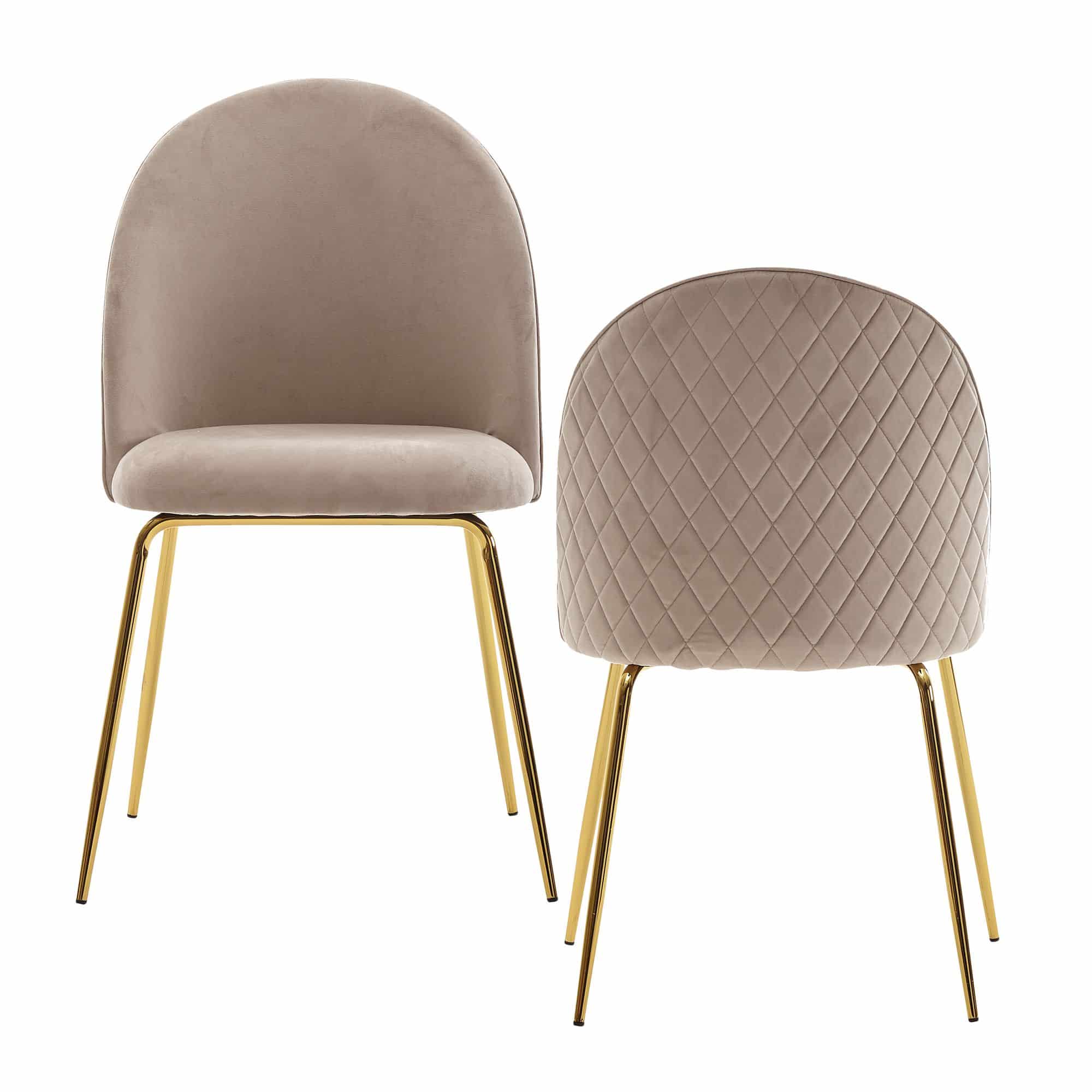 Design Esszimmerstuhl 2er Set Samt Beige Gepolstert