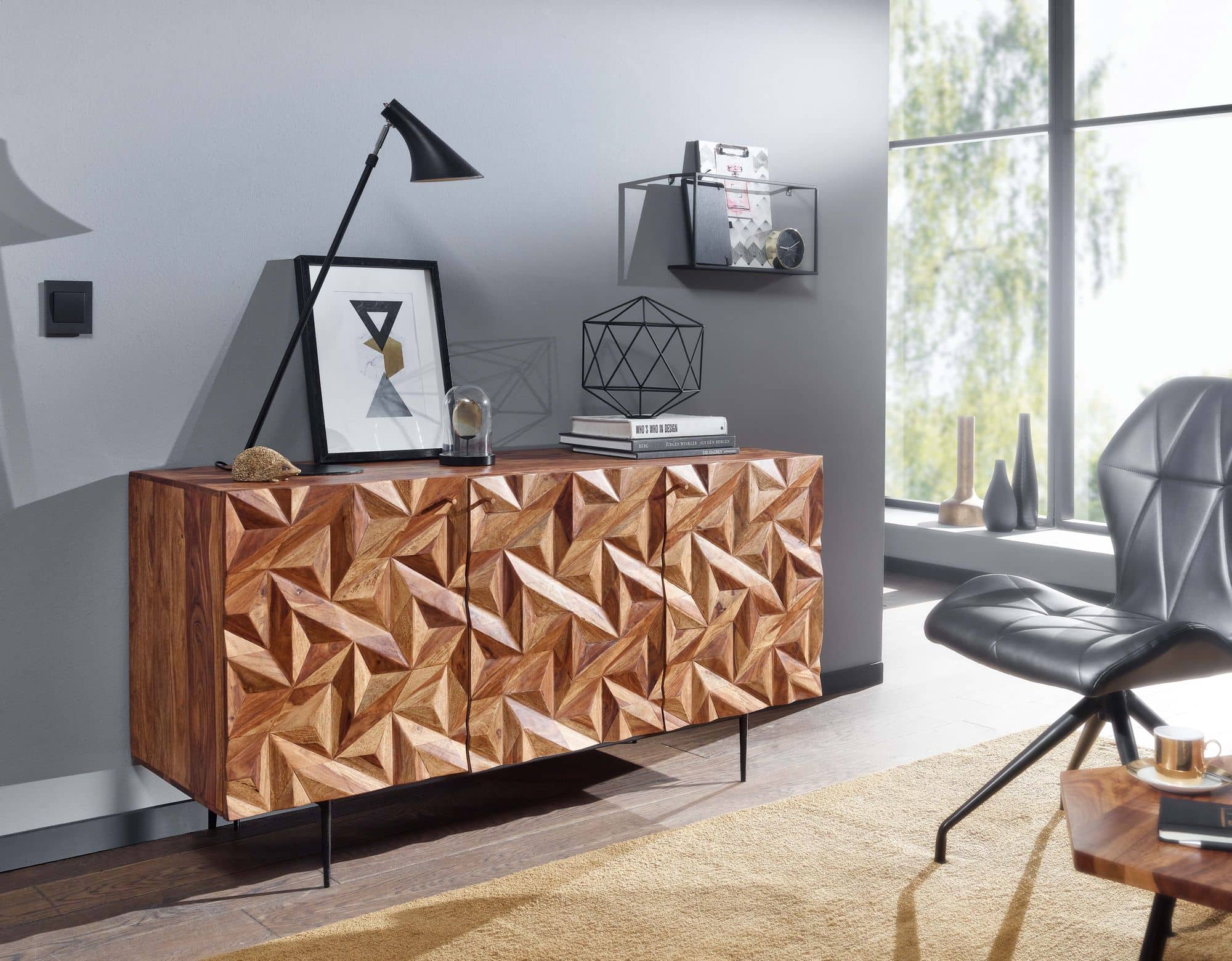 Sideboard 144x72x47 cm Sheesham Massivholz / Metall Anrichte