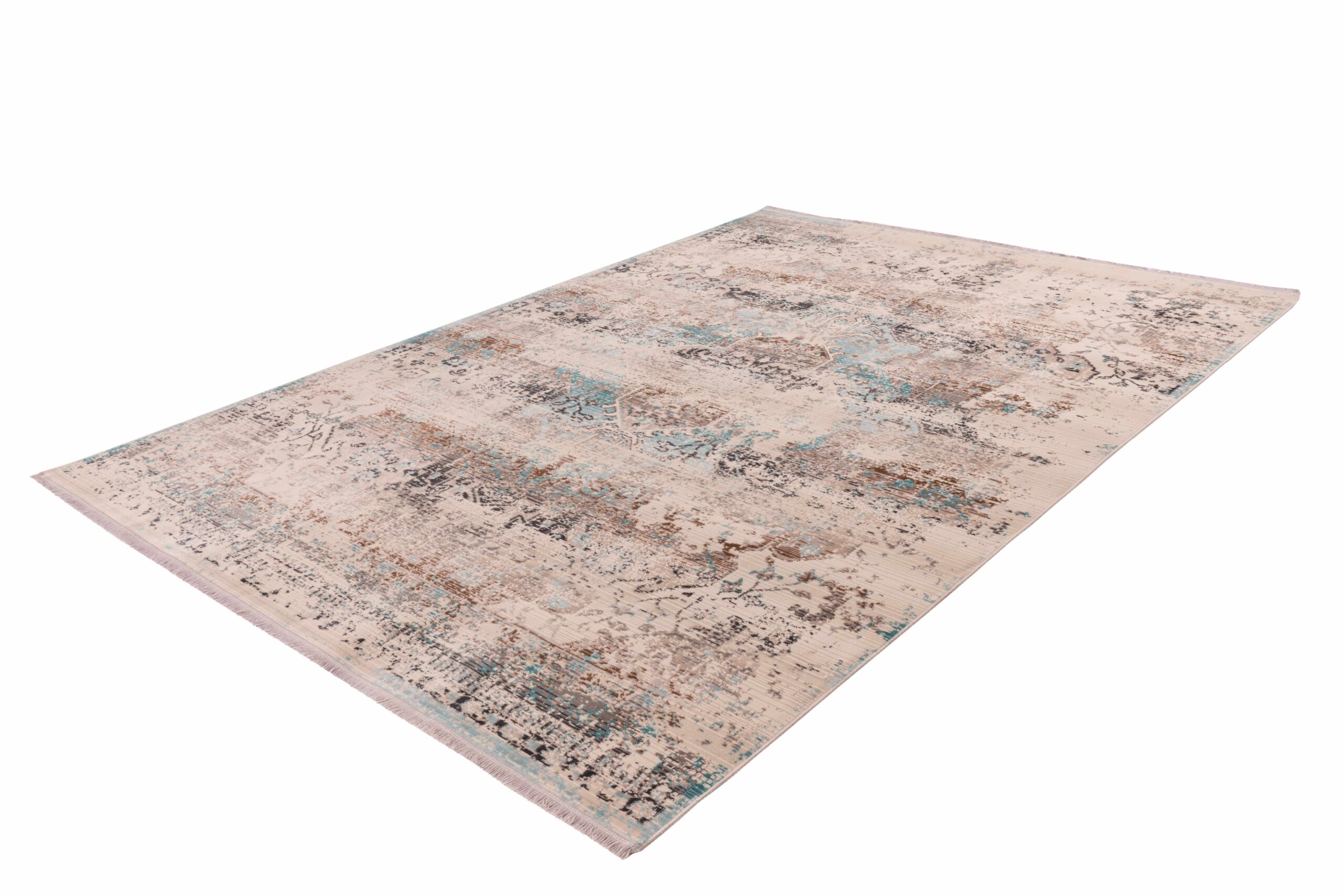Teppich Anouk 325 Taupe / Türkis 80cm x 150cm | Vintage-Design