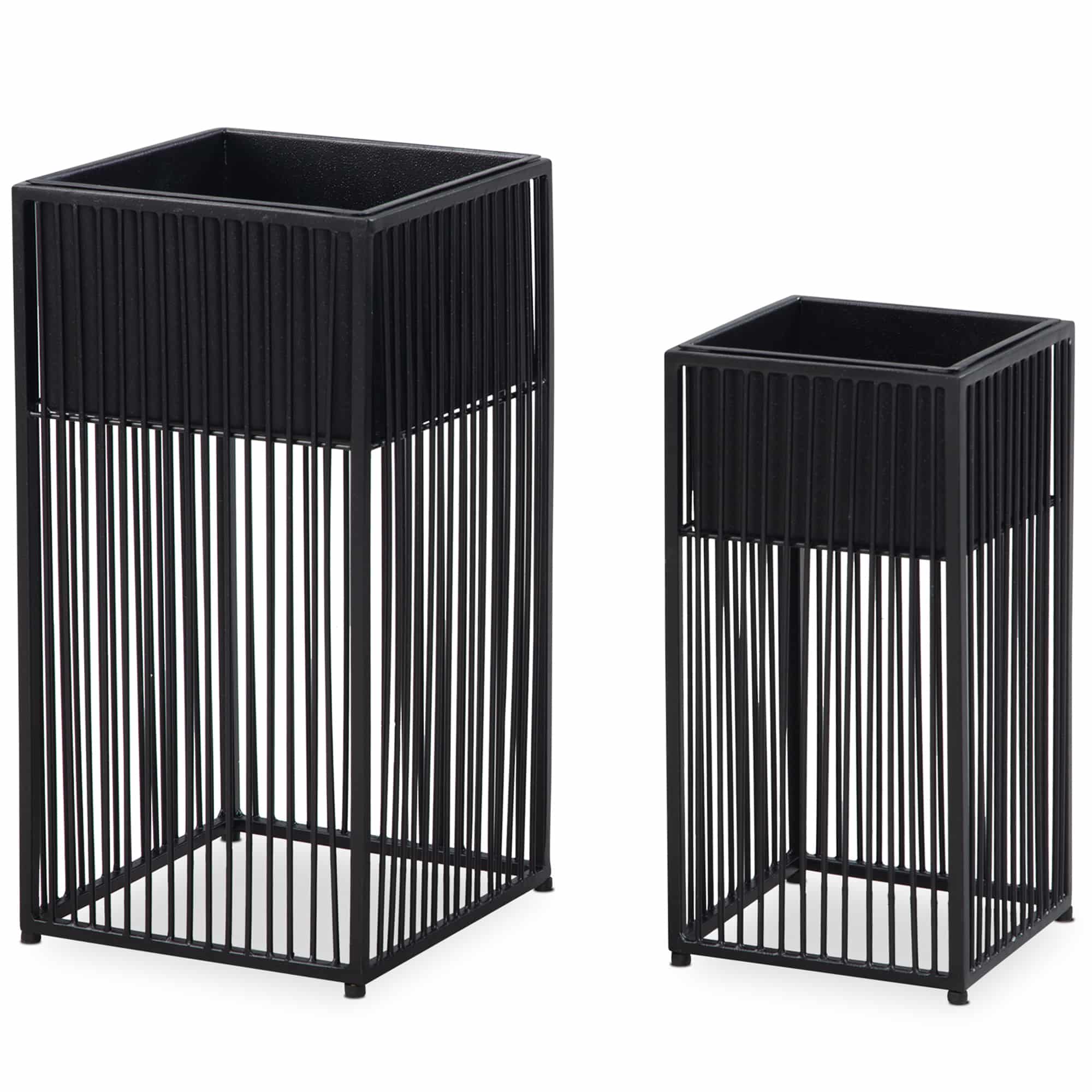 Blumentopf 2er Set Metall Pflanzkübel Schwarz mit Gestell