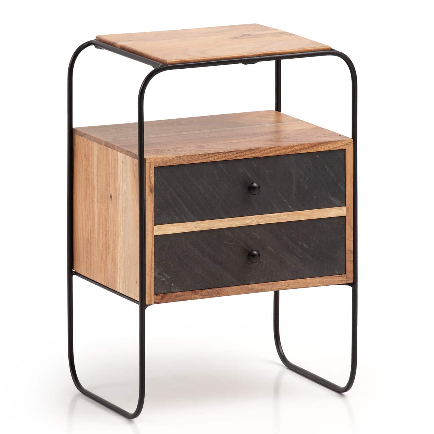 Nachttisch Akazie Massivholz / Steinoptik 40x60x30 cm Nachtschrank Boxspringbett