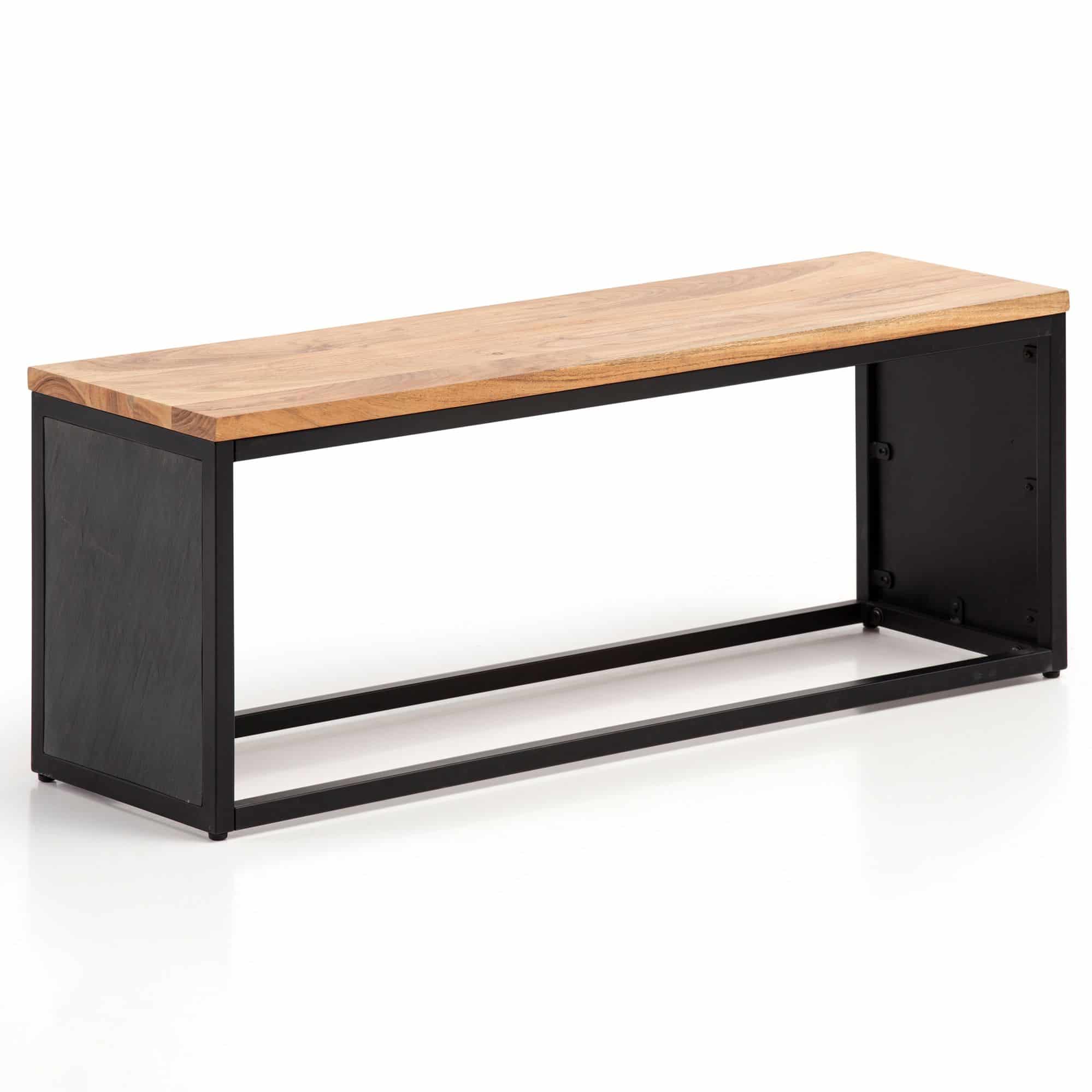 Sitzbank Akazie Massivholz / Steinoptik 120x45x35 cm Flurbank mit Metallgestell