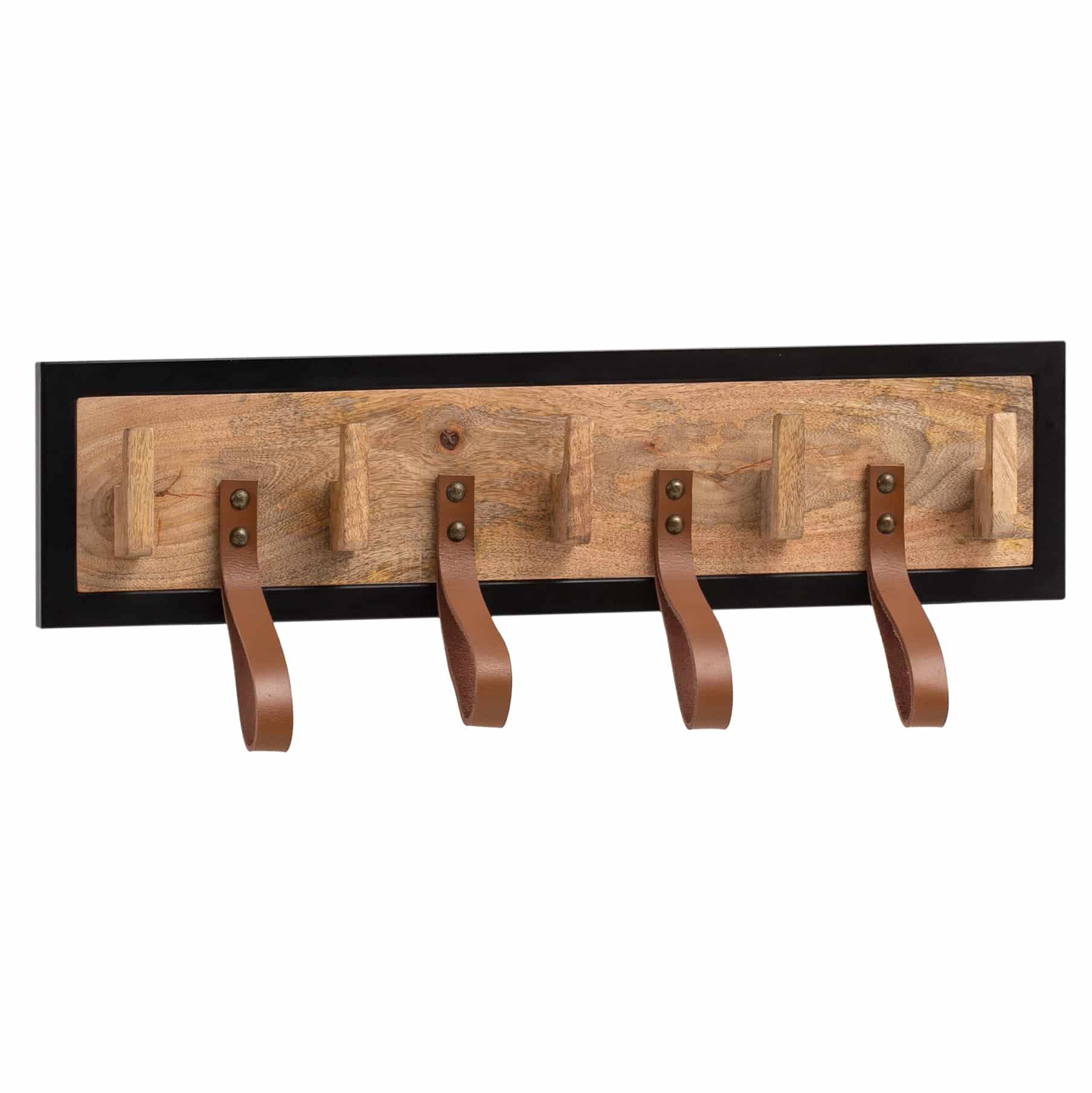 Wandgarderobe Mango Massivholz / Echtleder 60x15x6 cm