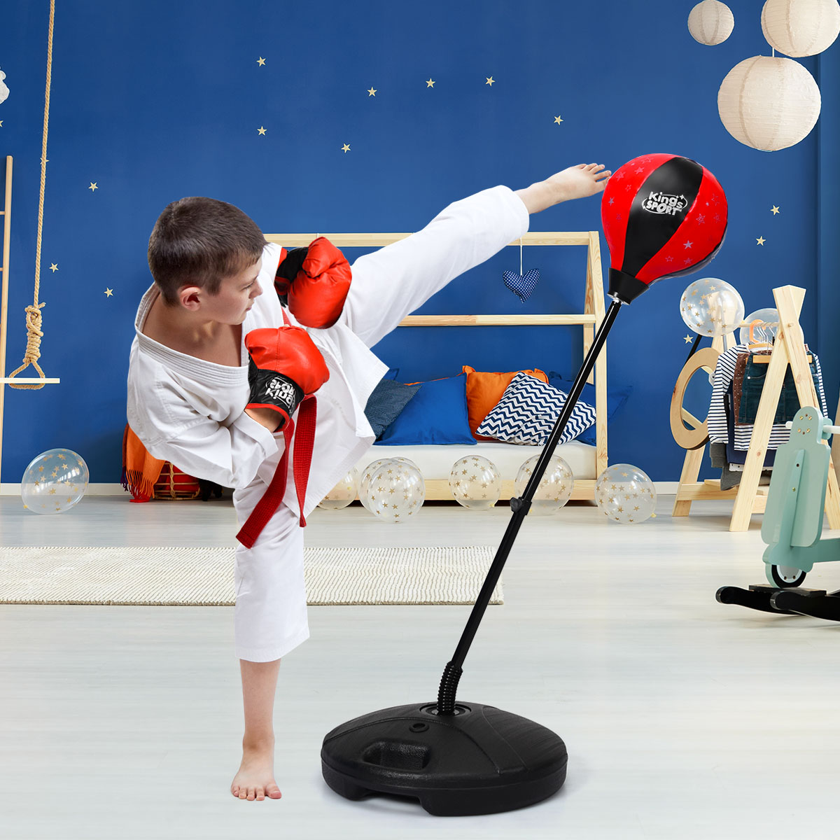 81-123 cm Höhenverstellbarer Punchingball inkl. Boxhandschuhe & Handpumpe Kinder Boxset Rot