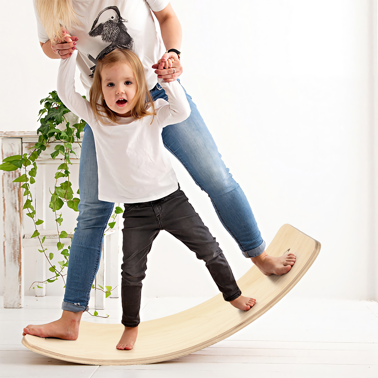 Balance Board Kurviges Board Balancierbrett aus Holz 90 x 30cm