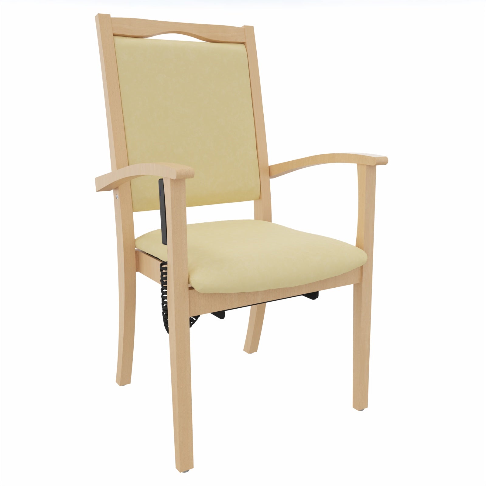 Seniorenstuhl Alexander Hochlehner mit Aufstehhilfe – Hochlehner Pflegestuhl mit Aufstehhilfe und Armlehnen - Metall Silber / Clean-Stoff Como Creme