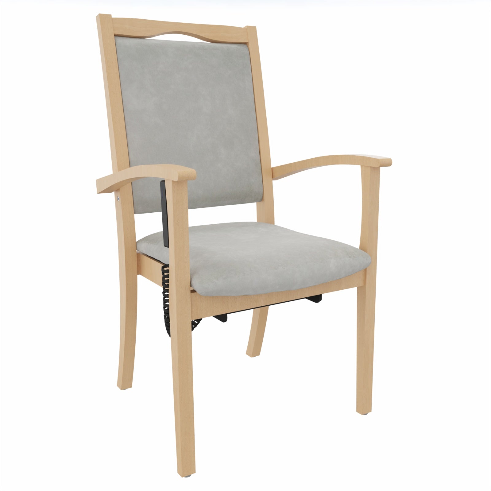 Seniorenstuhl Alexander Hochlehner mit Aufstehhilfe – Hochlehner Pflegestuhl mit Aufstehhilfe und Armlehnen - Kunststoff Weiss / Clean-Stoff Como Grau