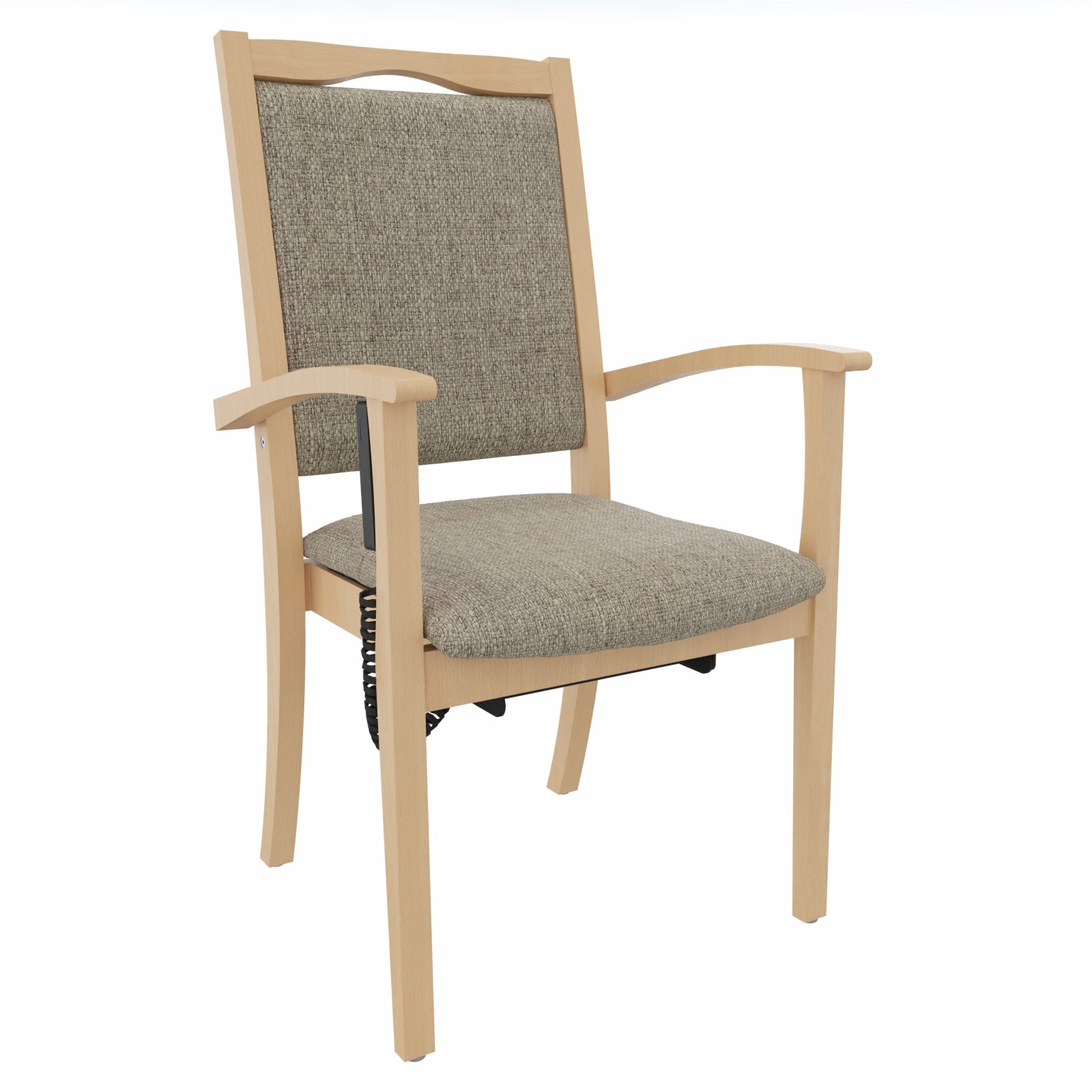 Seniorenstuhl Alexander Hochlehner mit Aufstehhilfe – Hochlehner Pflegestuhl mit Aufstehhilfe und Armlehnen - Metall Silber / Stoff Kariba Beige