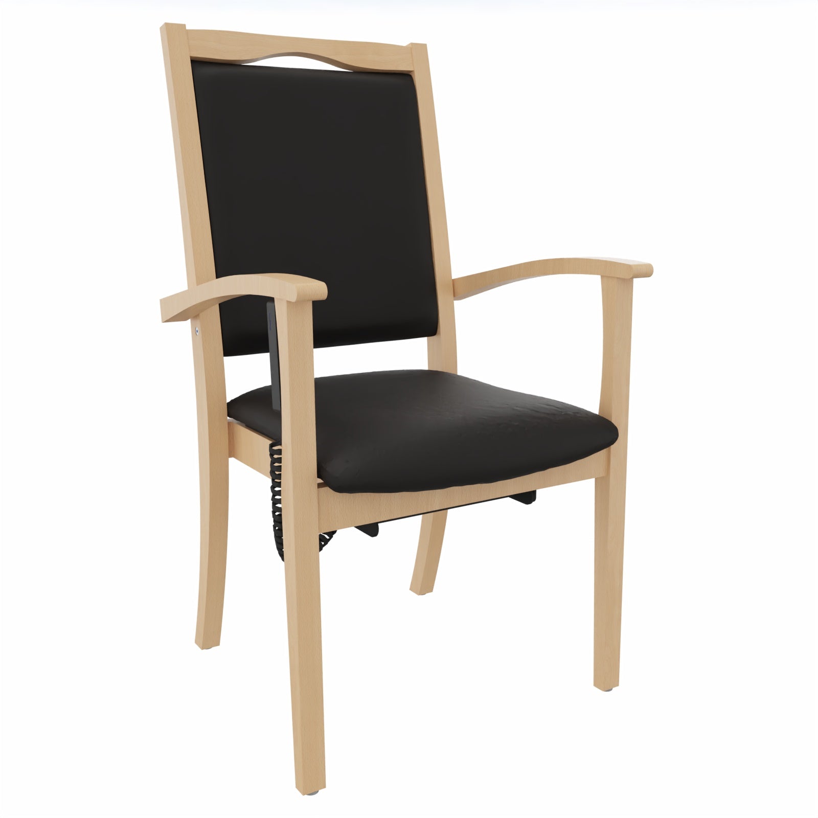 Seniorenstuhl Alexander Hochlehner mit Aufstehhilfe – Hochlehner Pflegestuhl mit Aufstehhilfe und Armlehnen - Kunststoff Weiss / Kunstleder Soft Schwarz