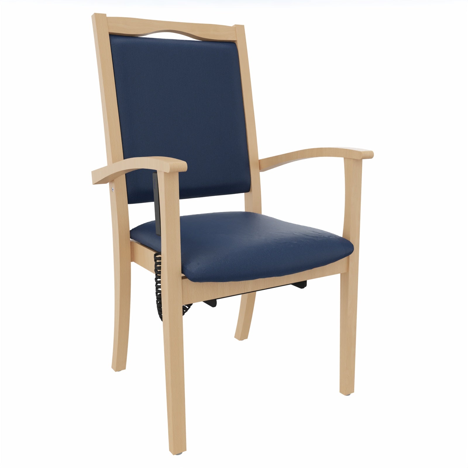 Seniorenstuhl Alexander Hochlehner mit Aufstehhilfe – Hochlehner Pflegestuhl mit Aufstehhilfe und Armlehnen - Metall Silber / Clean-Kunstleder Walter Blau