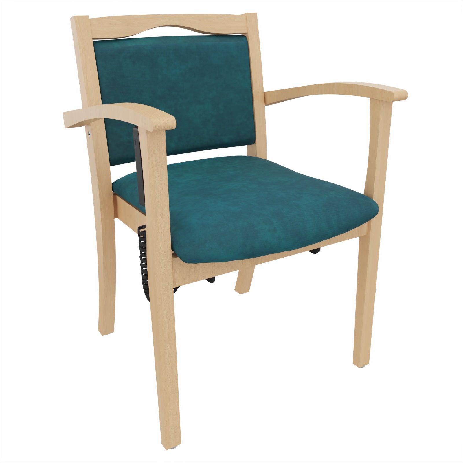 Seniorenstuhl Alexander mit Aufstehhilfe – Pflegestuhl mit Aufstehhilfe und Armlehnen – 47cm - Clean-Stoff Como Petrol / Filz Grau