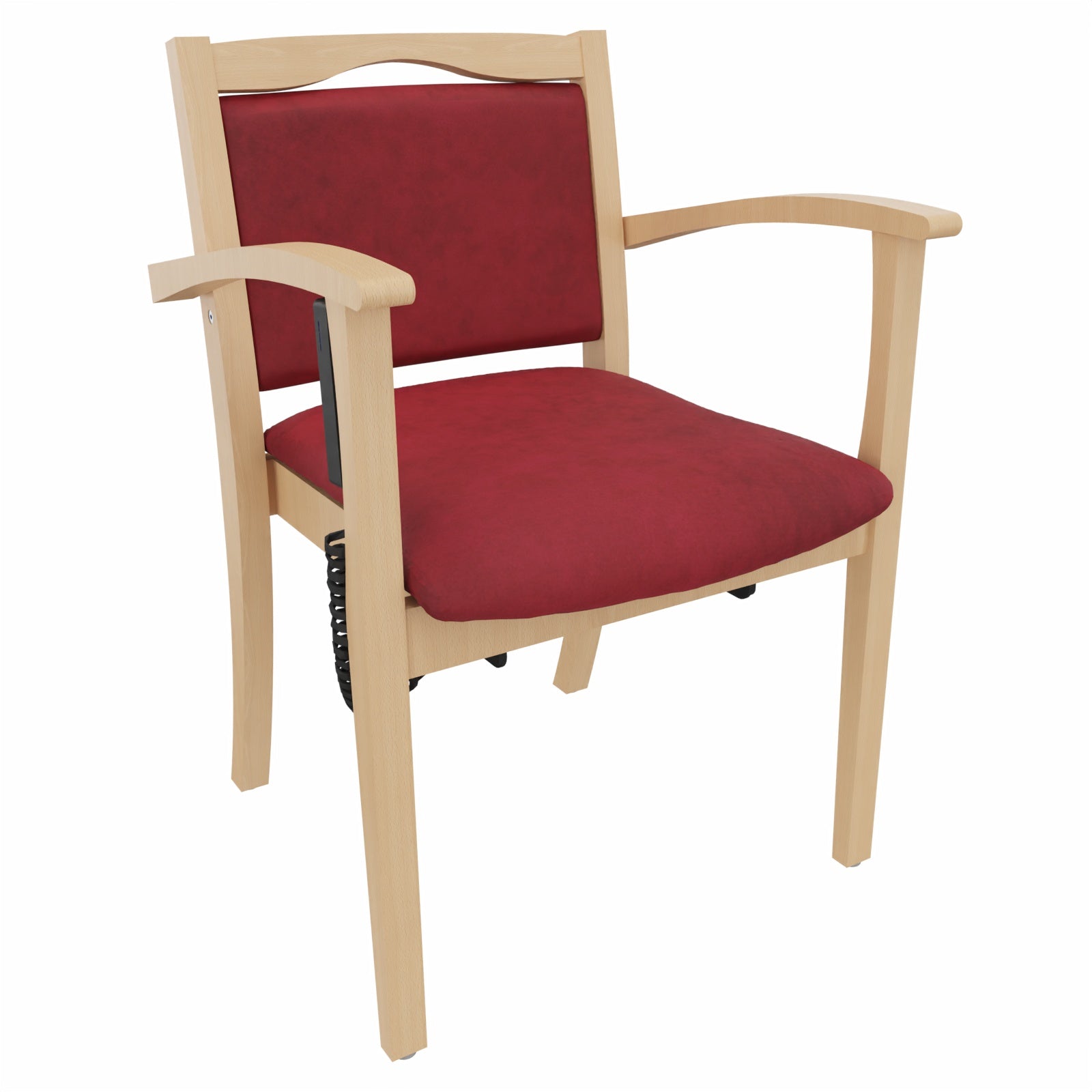 Seniorenstuhl Alexander mit Aufstehhilfe – Pflegestuhl mit Aufstehhilfe und Armlehnen – 52cm - Clean-Stoff Como Rot / Metall Silber