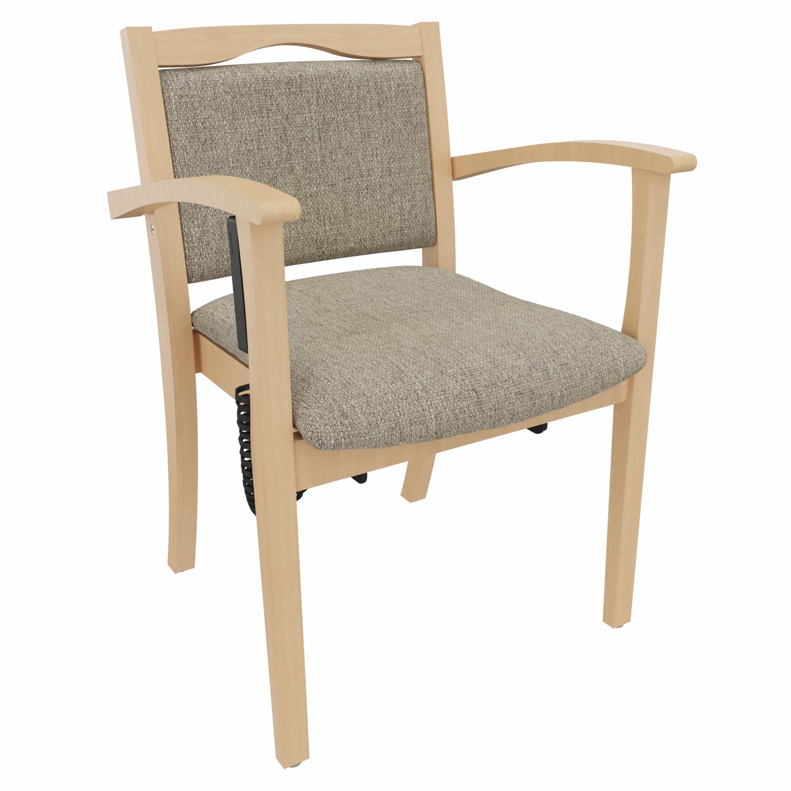 Seniorenstuhl Alexander mit Aufstehhilfe – Pflegestuhl mit Aufstehhilfe und Armlehnen – 52cm - Stoff Kariba Beige / Metall Silber