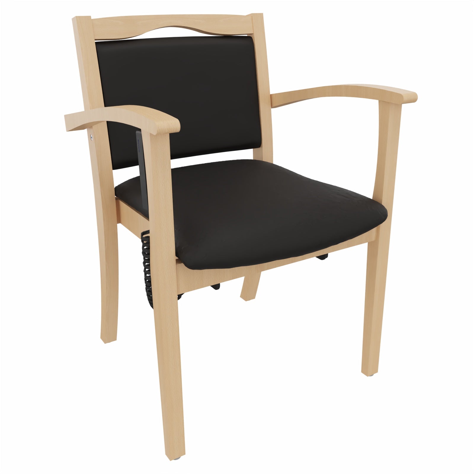 Seniorenstuhl Alexander mit Aufstehhilfe – Pflegestuhl mit Aufstehhilfe und Armlehnen – 52cm - Kunstleder Soft Schwarz / Metall Silber