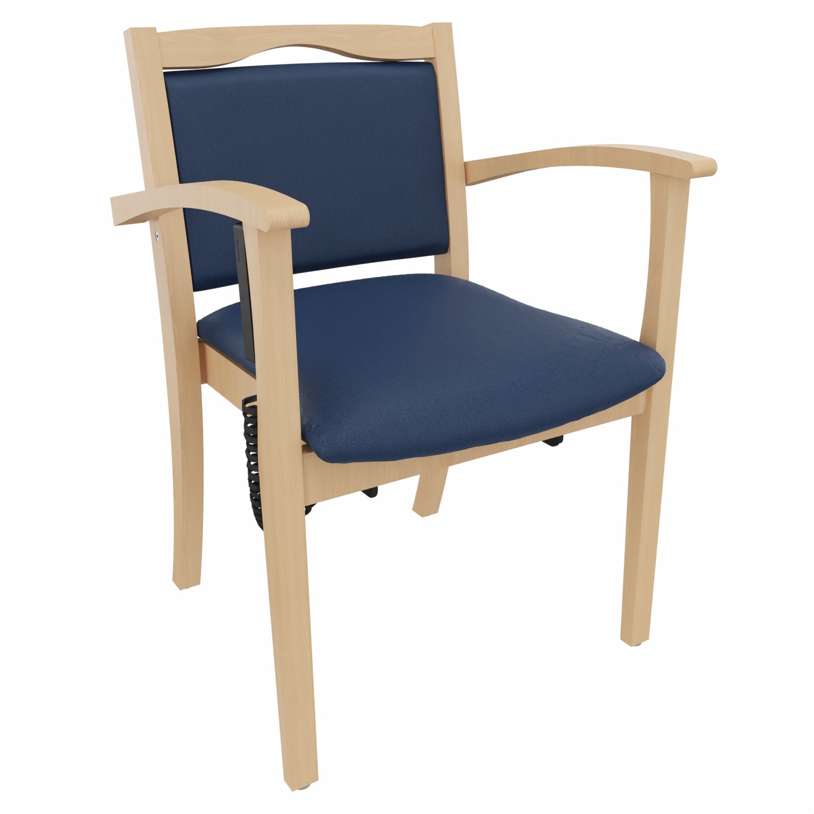 Seniorenstuhl Alexander mit Aufstehhilfe – Pflegestuhl mit Aufstehhilfe und Armlehnen – 47cm - Clean-Kunstleder Walter Blau / Filz Grau