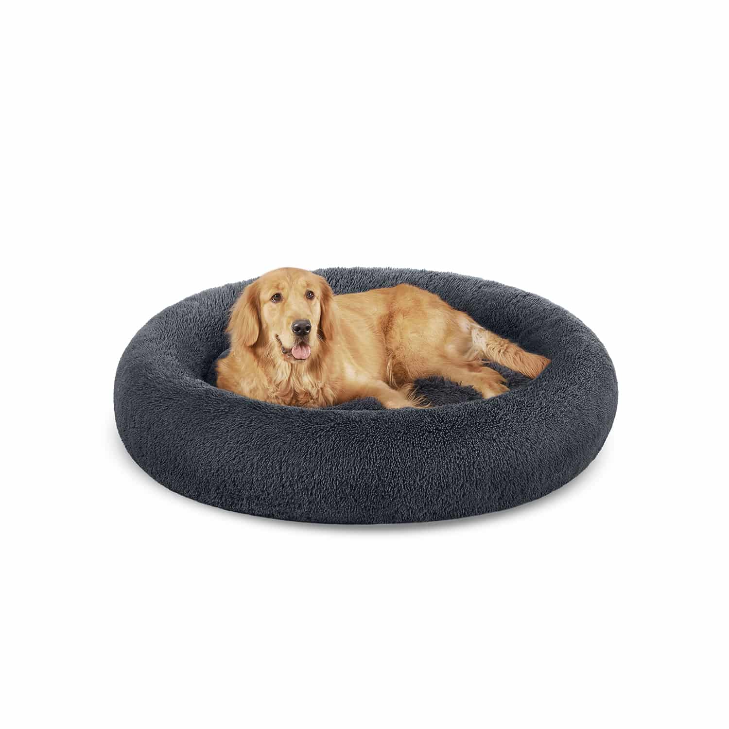 Flauschiges Hundebett Ø 120 cm dunkelgrau