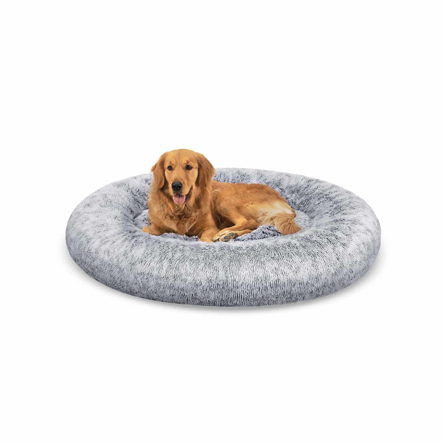 Flauschiges Hundebett Ø 120 cm hellgrau