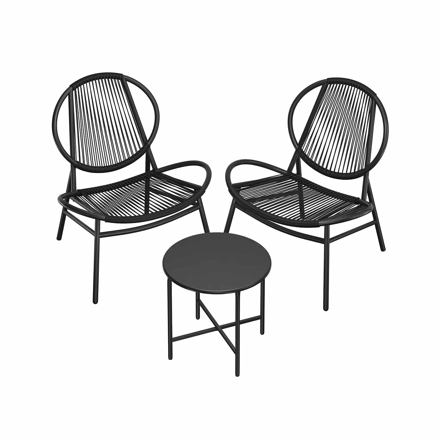 Balkonmöbel 3er Set mit Tisch und 2 Stühlen tintenschwarz