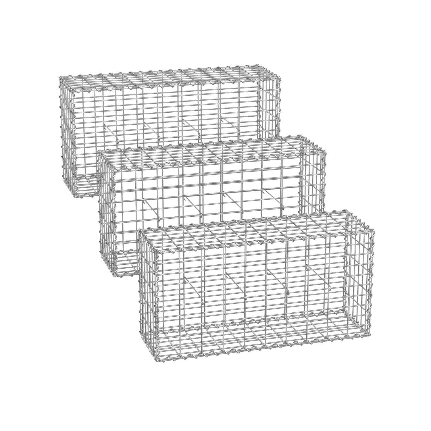 Gabionenkörbe mit 5 x 10 cm Maschenweite 3er Set silber