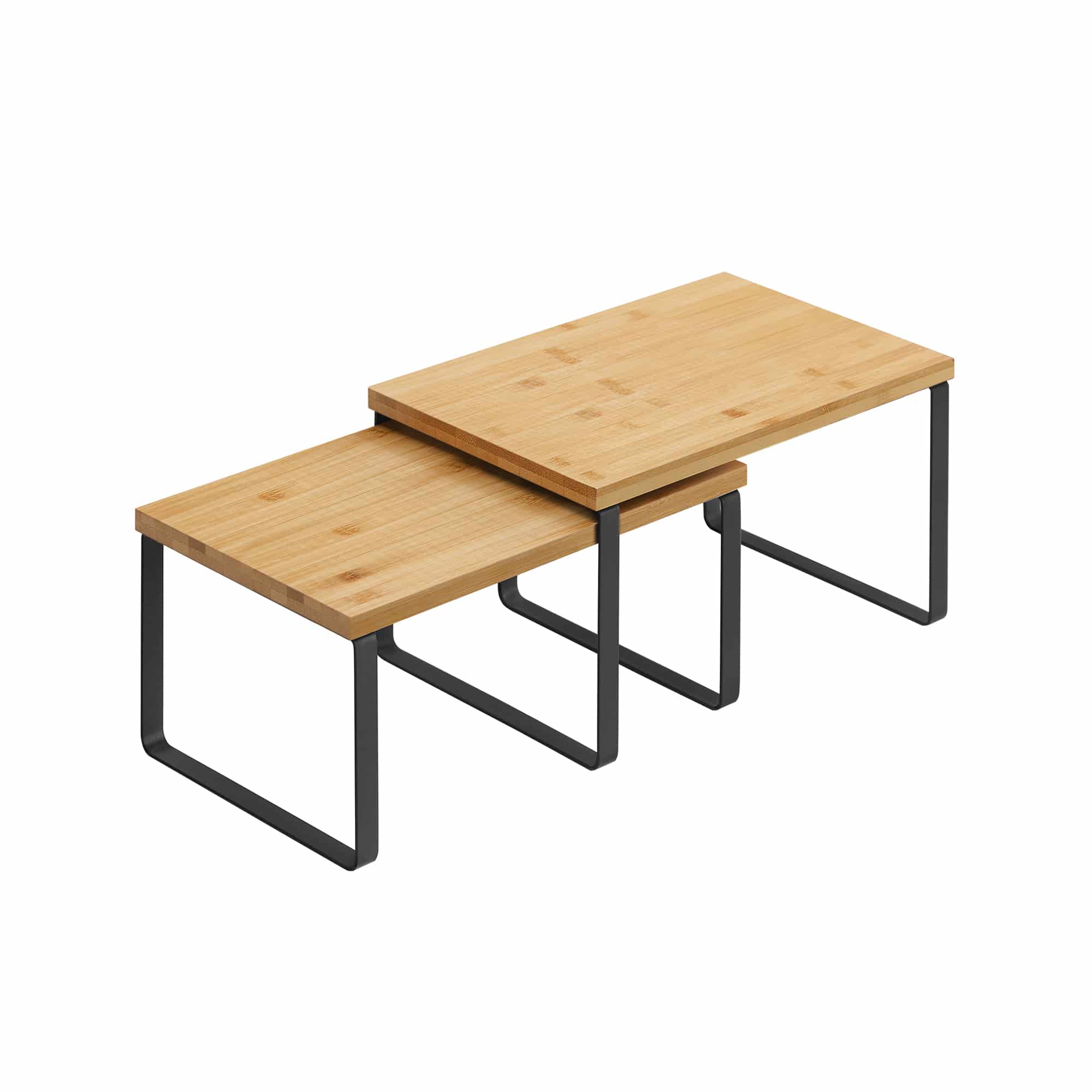 SONGMICS Gewürzregal-Set – 2-teilig, stapelbar & flexibel, Weiß-Naturfarben, Bambus-Metall