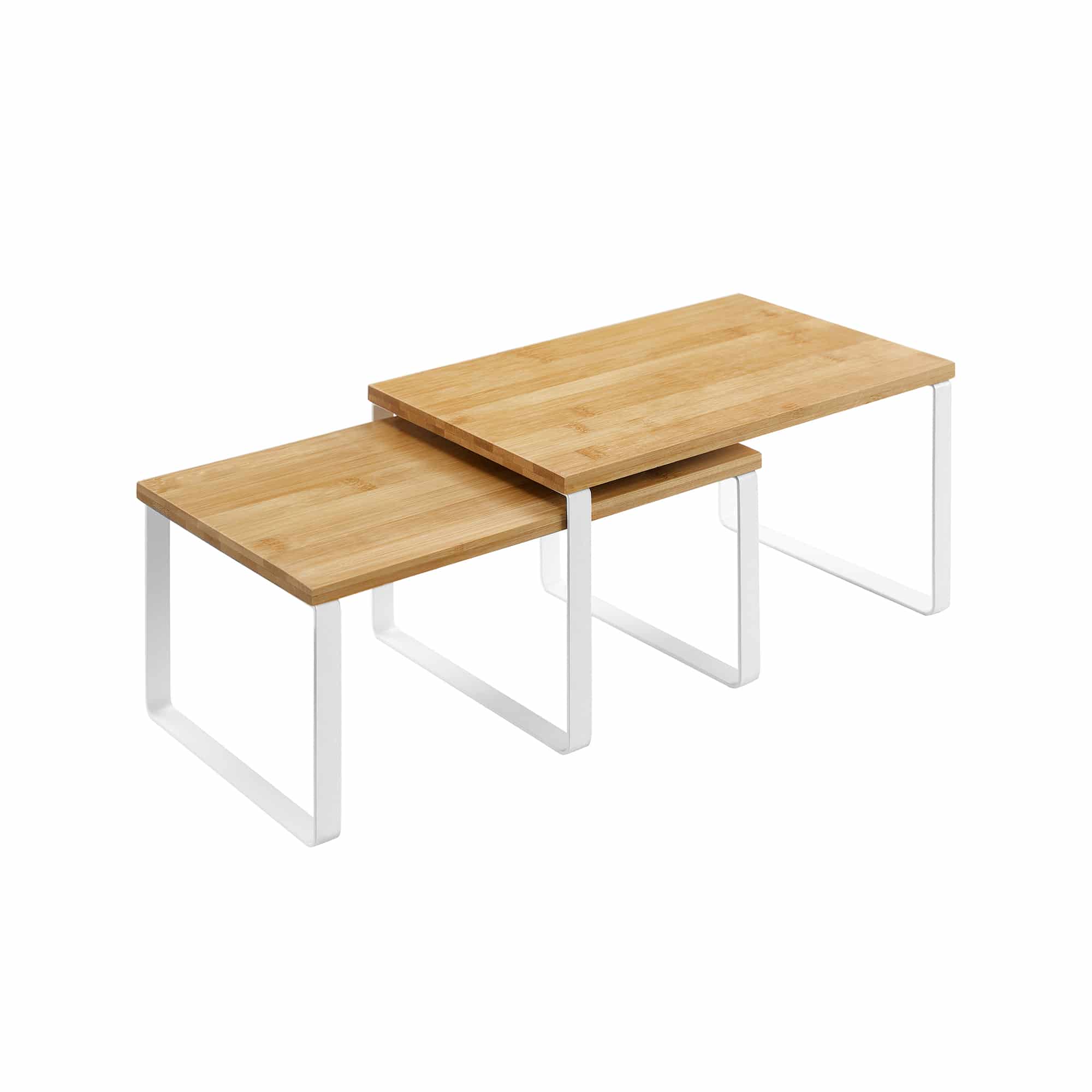 SONGMICS Gewürzregal-Set – 2-teilig, stapelbar & erweiterbar, Bambus-Metall, Weiß-Naturfarben