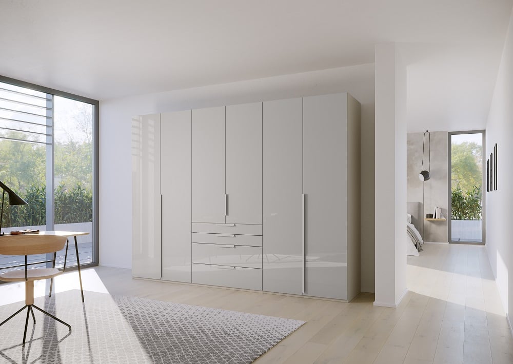 6-türiger Kleiderschrank Purisma von rauch mit Glasfront - In alpinweiß, seidengrau und graphit