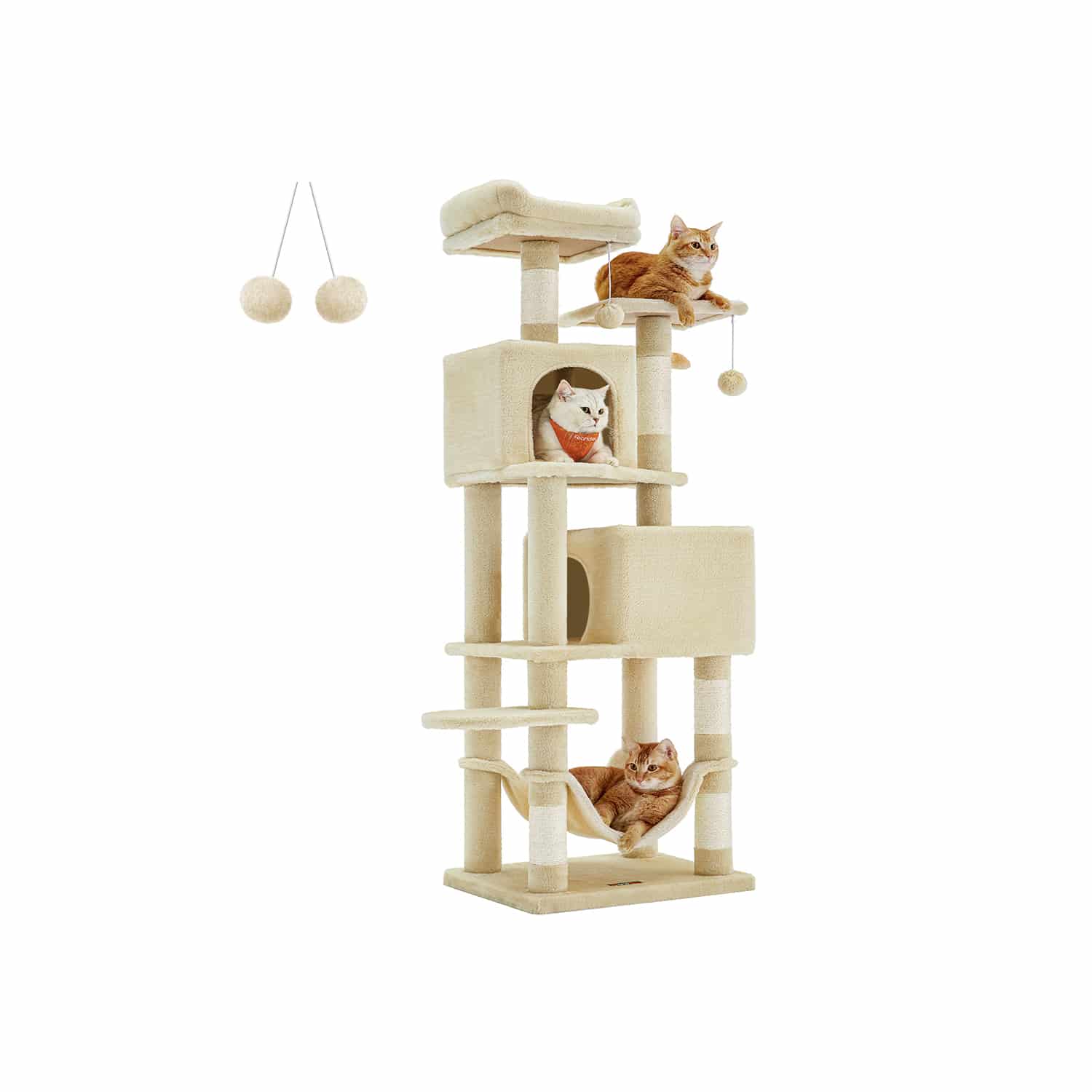 Kratzbaum 155 cm mit Plattformen und Hängematte beige