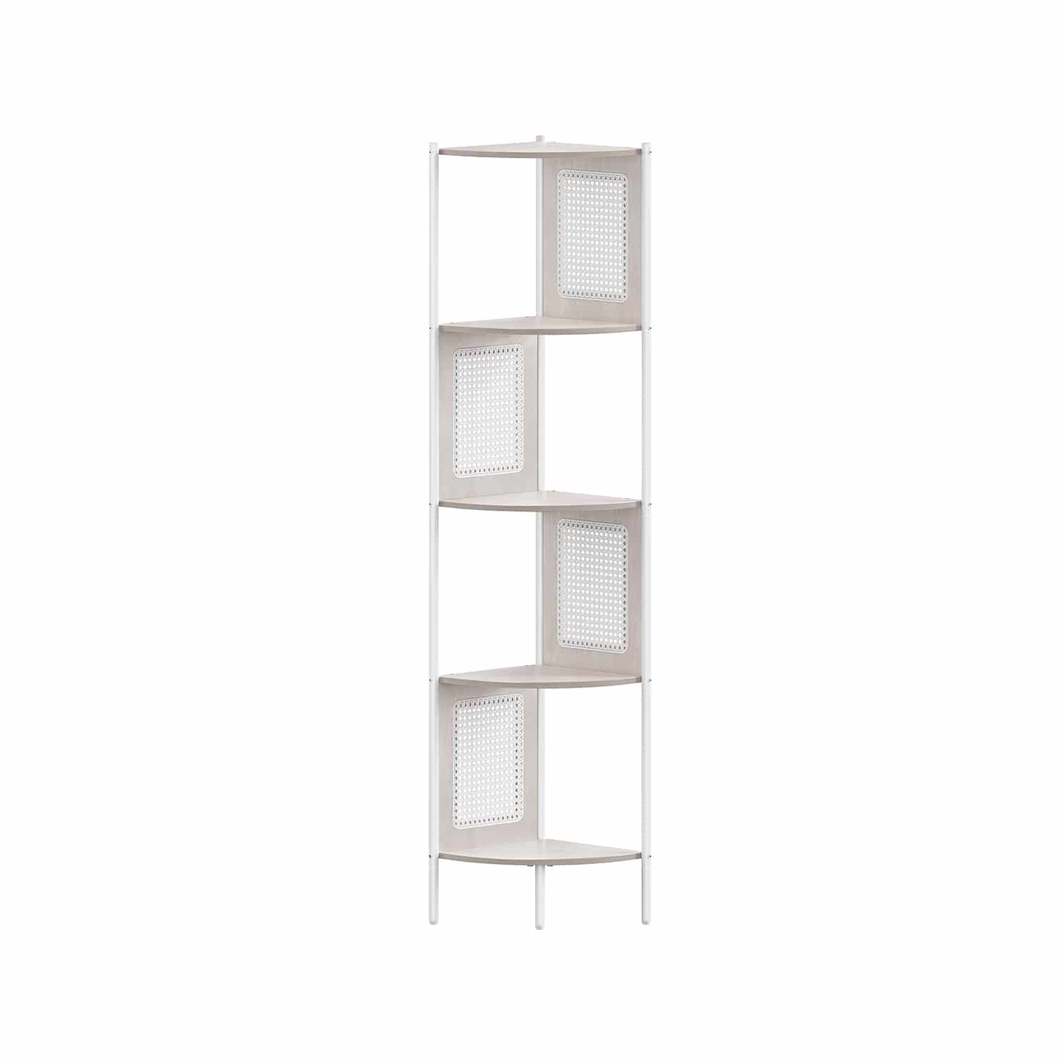 Eckregal mit 5 Ebenen und Rattan-Seitenplatten haferflockenbeige