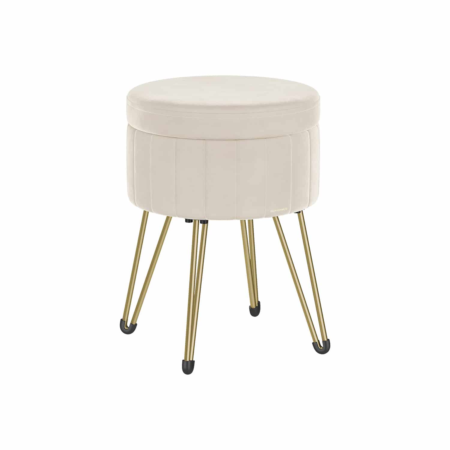 Sitzhocker mit Stauraum und 4 Metallbeinen cremeweiß