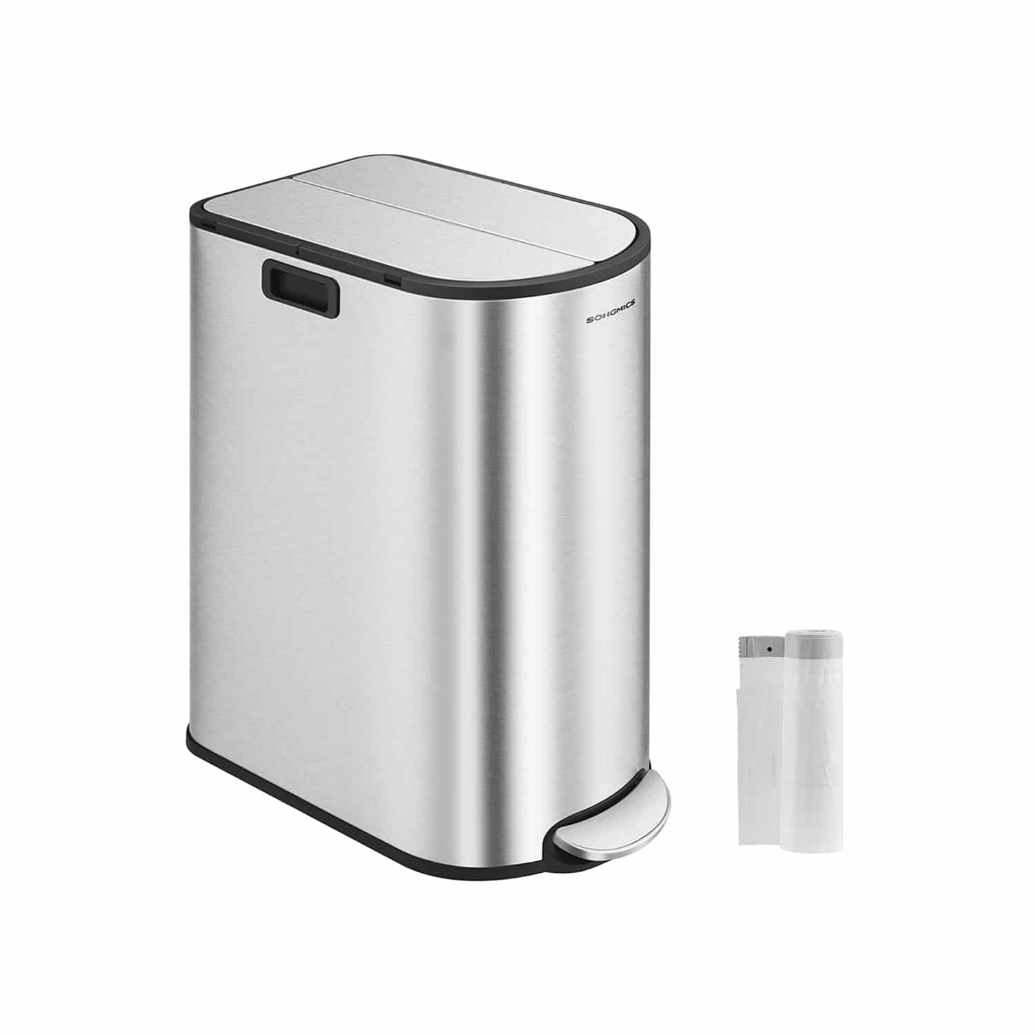 Mülltrennsystem mit 2 Fächern metallisches Silber