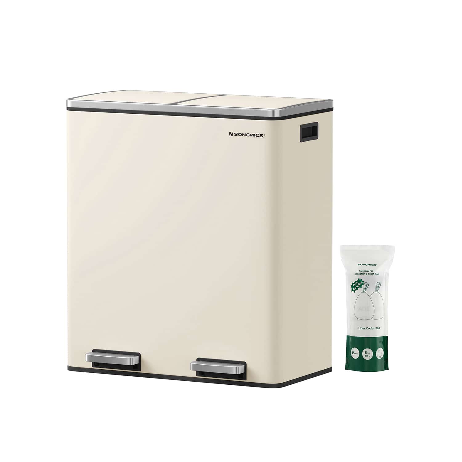Mülleimer 2 x 30 L mit Deckel & Inneneimer – Cremeweiß