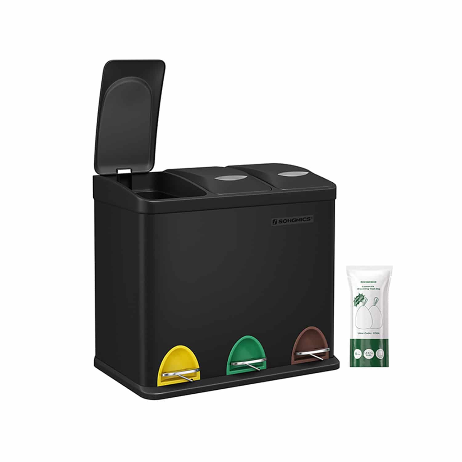 Mülleimer Küche 24 L – Edelstahl, 3 Fächer, Softclose