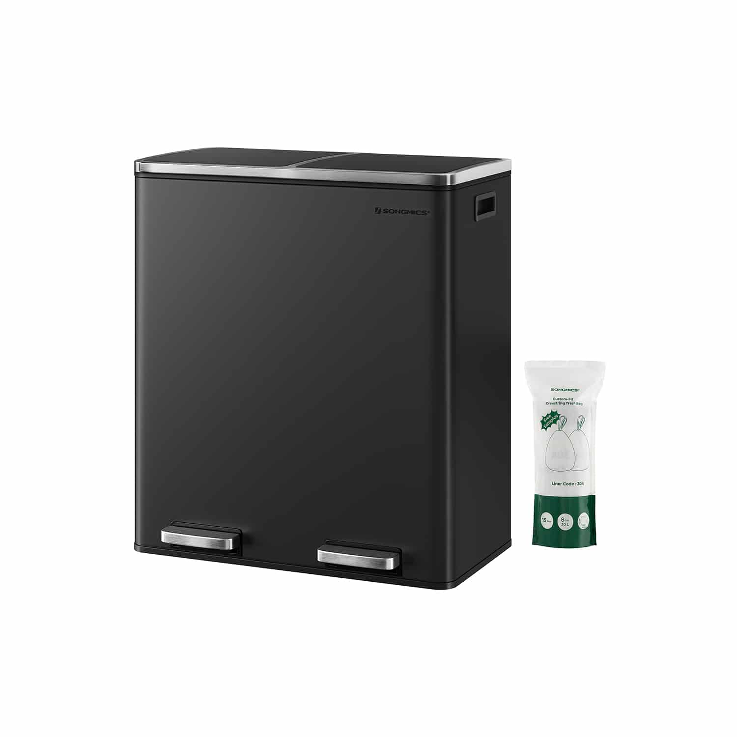 Mülleimer Küche 60 L – 2 Fächer, Schwarz