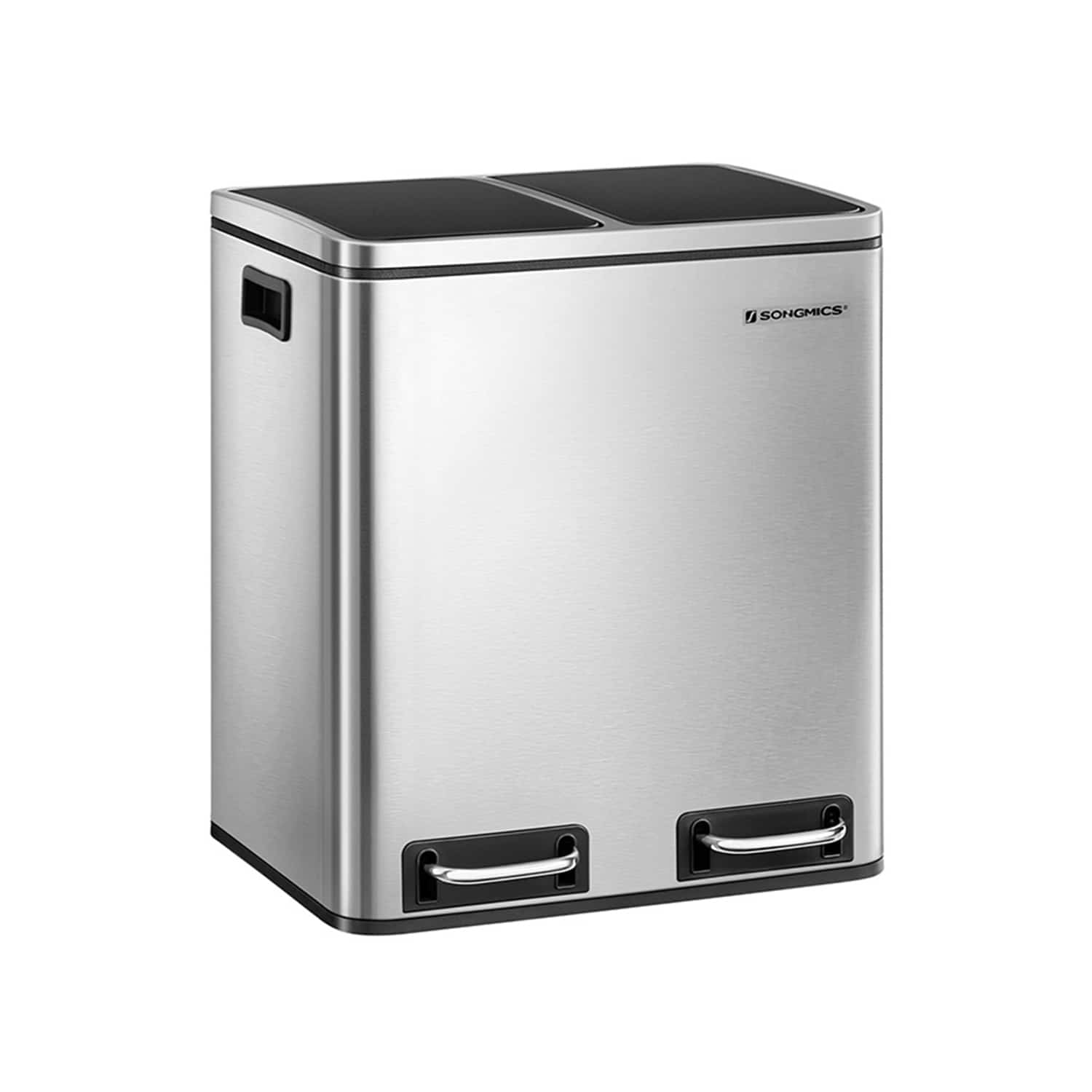 Mülleimer Küche 30 L – 2 Fächer, Silbern + Schwarz