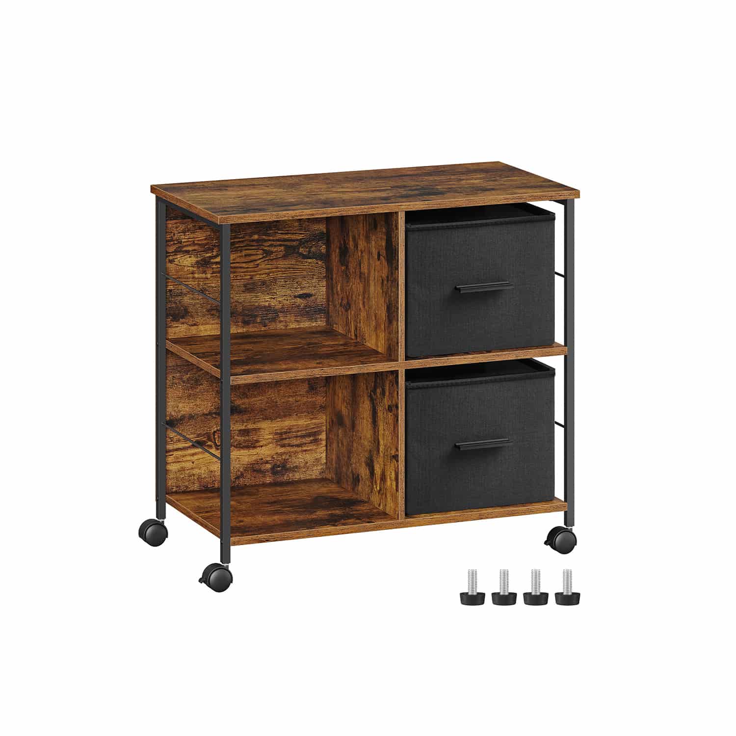 Büroschrank mit 2 Stoffschubladen Letter-Format vintagebraun-tintenschwarz