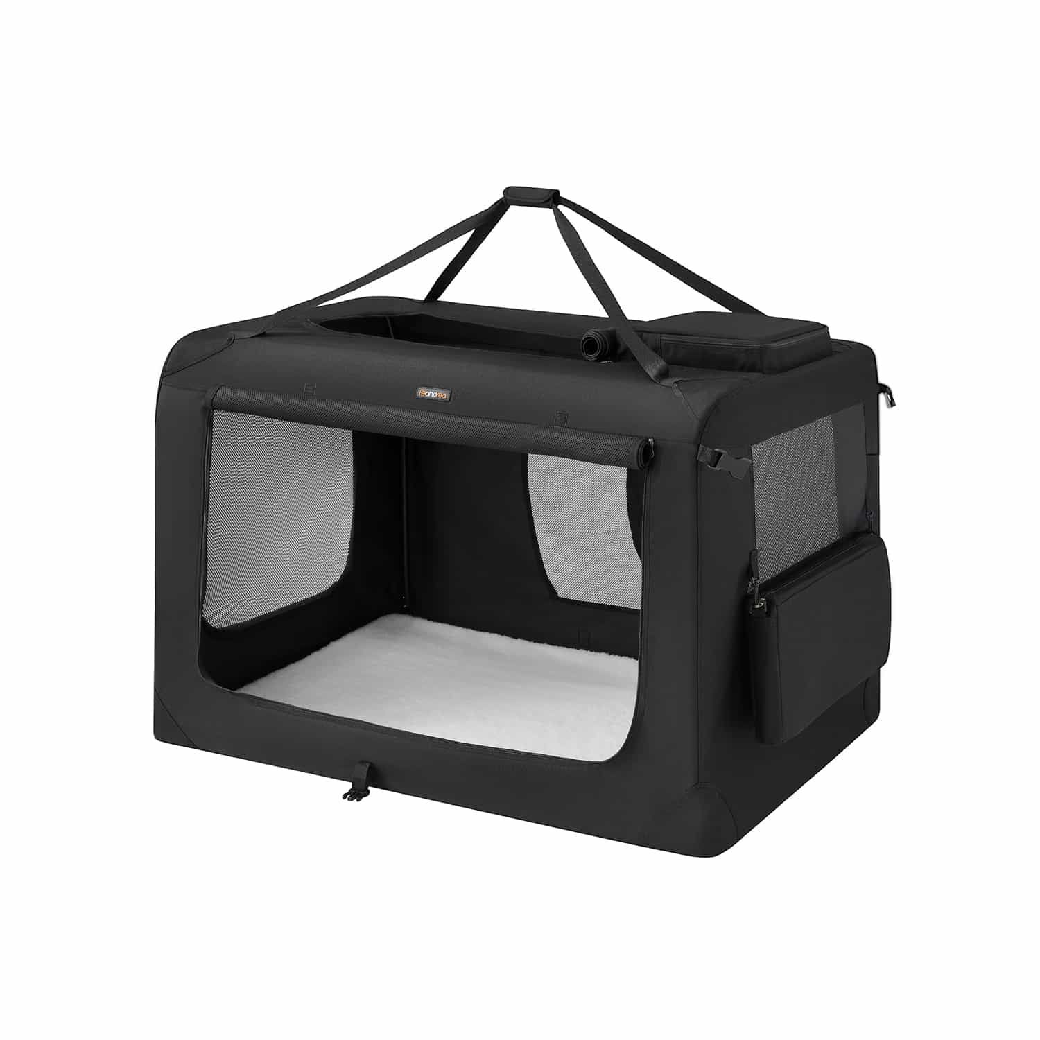 Hundebox mit Griffen aus Metallrahmen schwarz