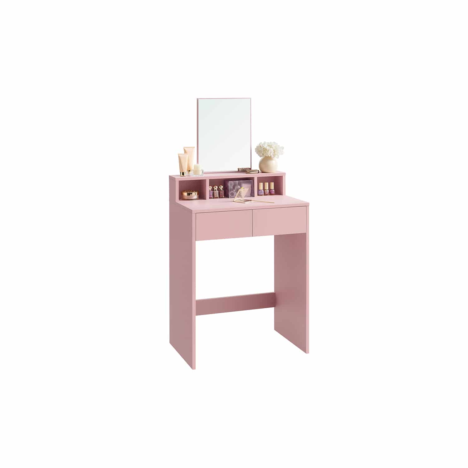 Schminktisch mit Spiegel und 2 Schubladen pastellrosa