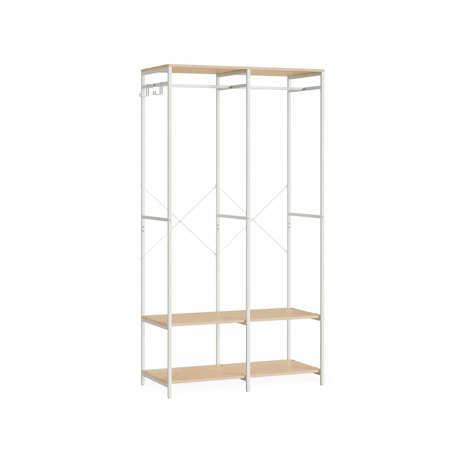 Kleiderschrank offen mit Kleiderstange naturbeige
